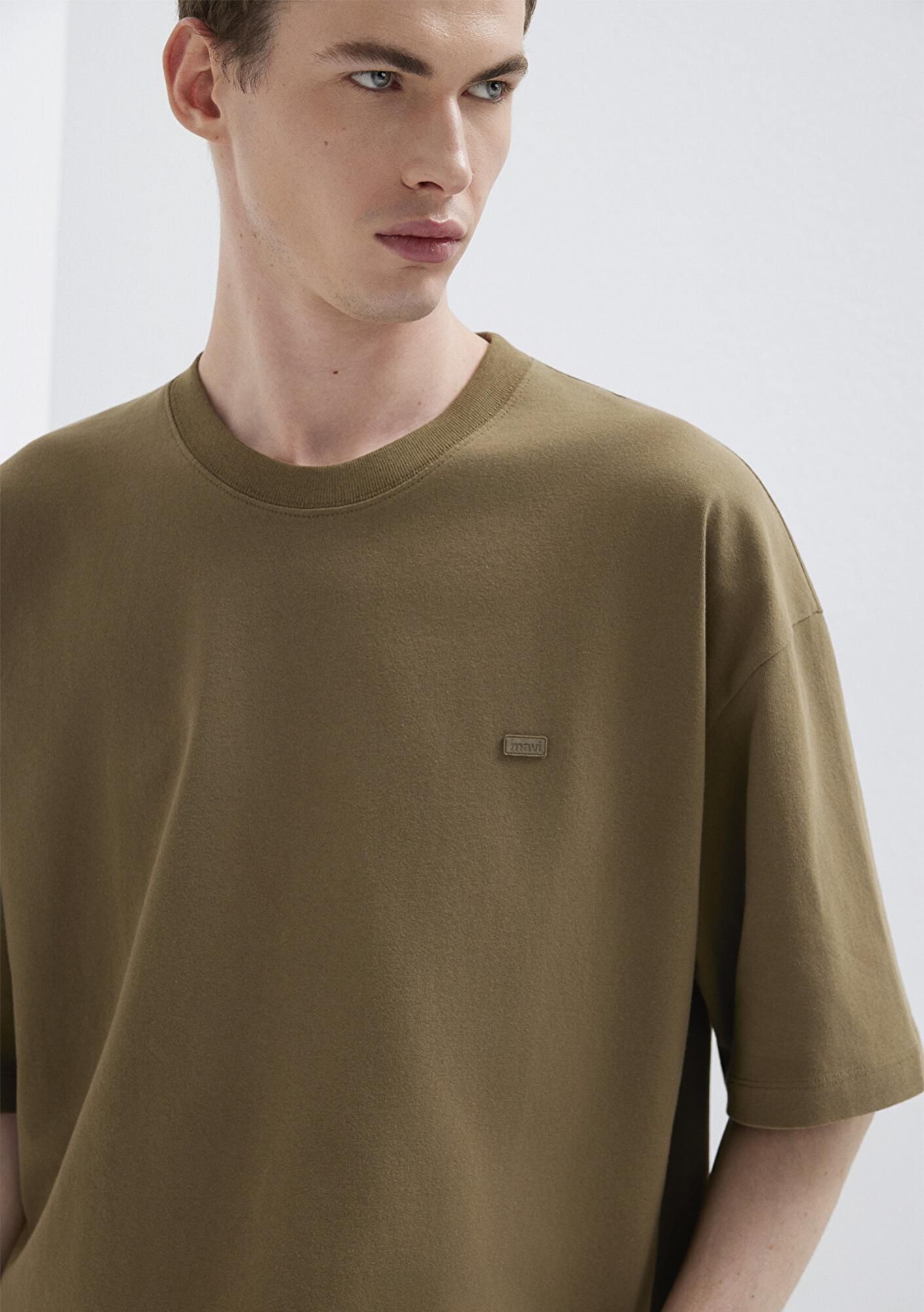 Mavi Silikon Logo Baskılı Yeşil Basic Tişört Oversize / Geniş Kesim 0613188-71564