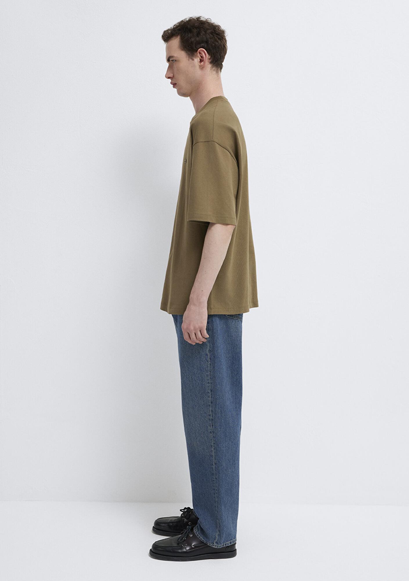 Mavi Silikon Logo Baskılı Yeşil Basic Tişört Oversize / Geniş Kesim 0613188-71564