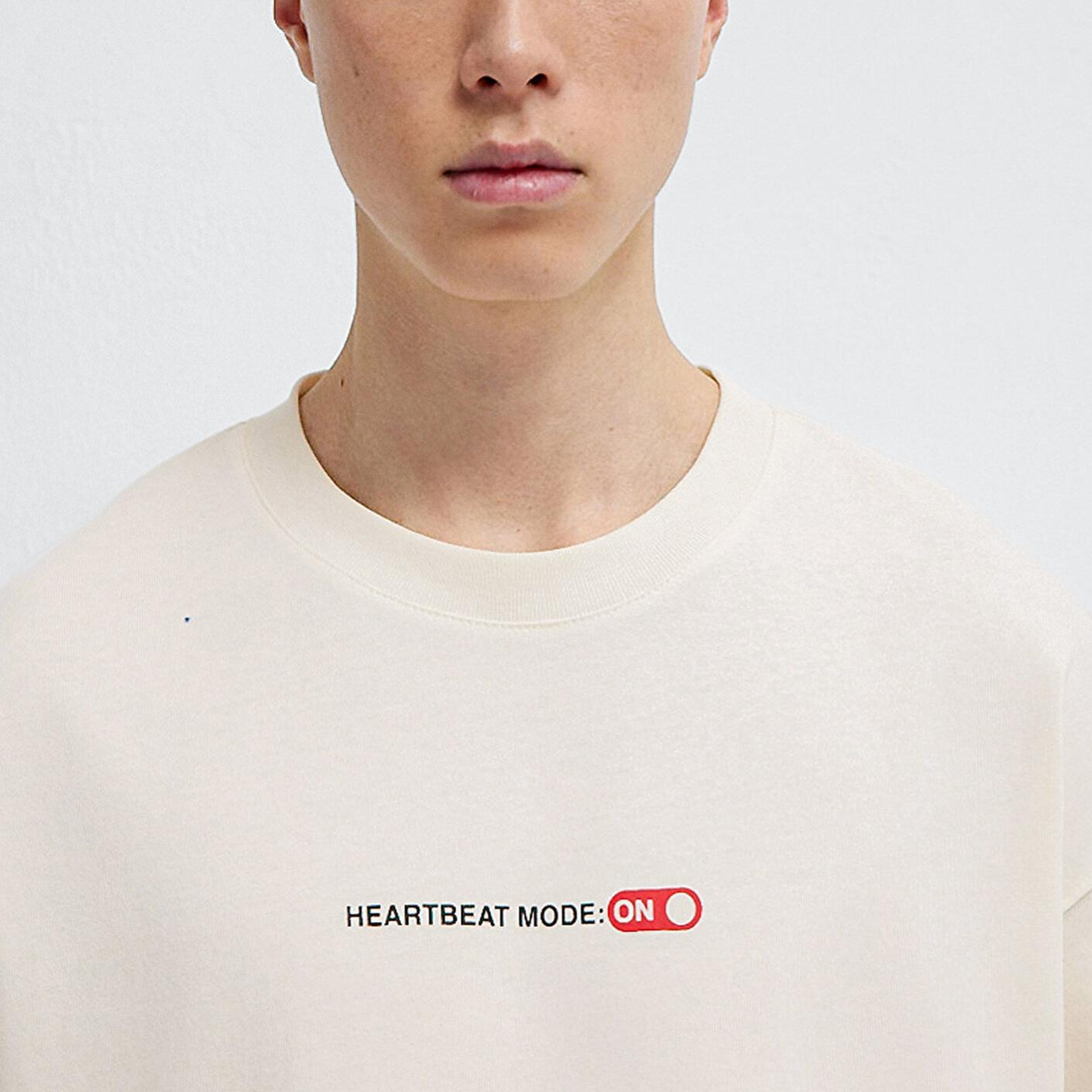 Mavi Heartbeat Mode On Baskılı Ekru Tişört Oversize / Geniş Kesim 0613254-83043