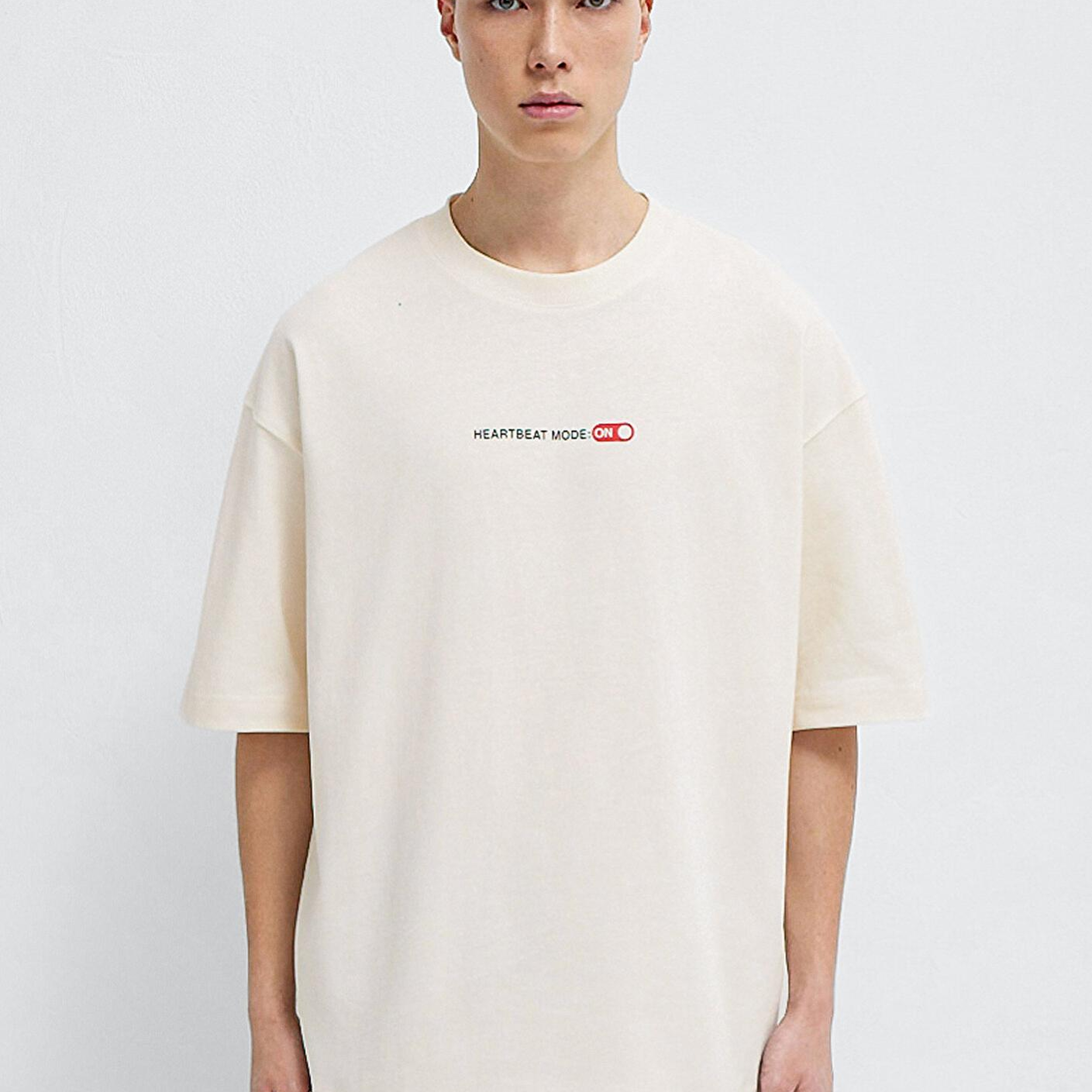 Mavi Heartbeat Mode On Baskılı Ekru Tişört Oversize / Geniş Kesim 0613254-83043