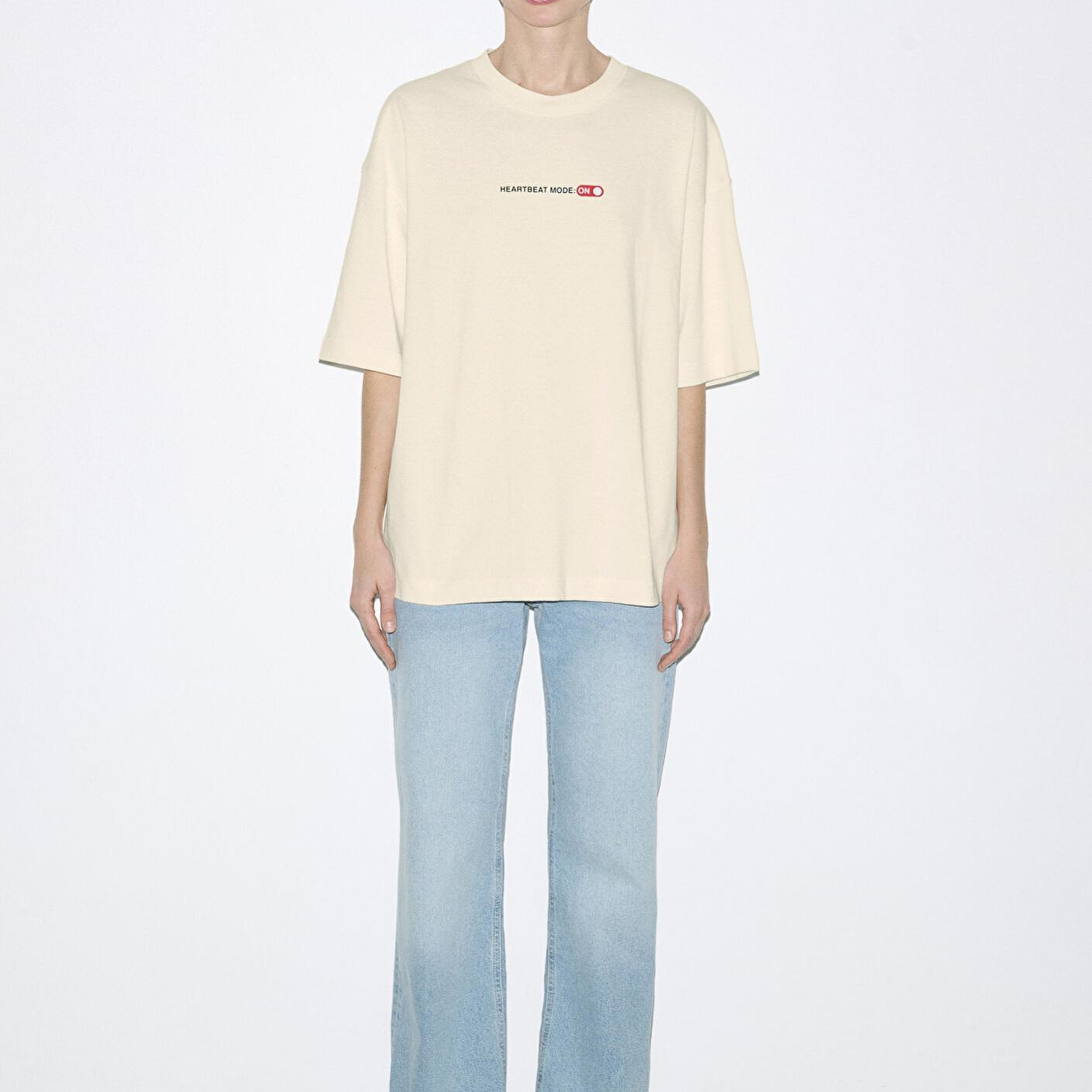 Mavi Heartbeat Mode On Baskılı Ekru Tişört Oversize / Geniş Kesim 0613254-83043