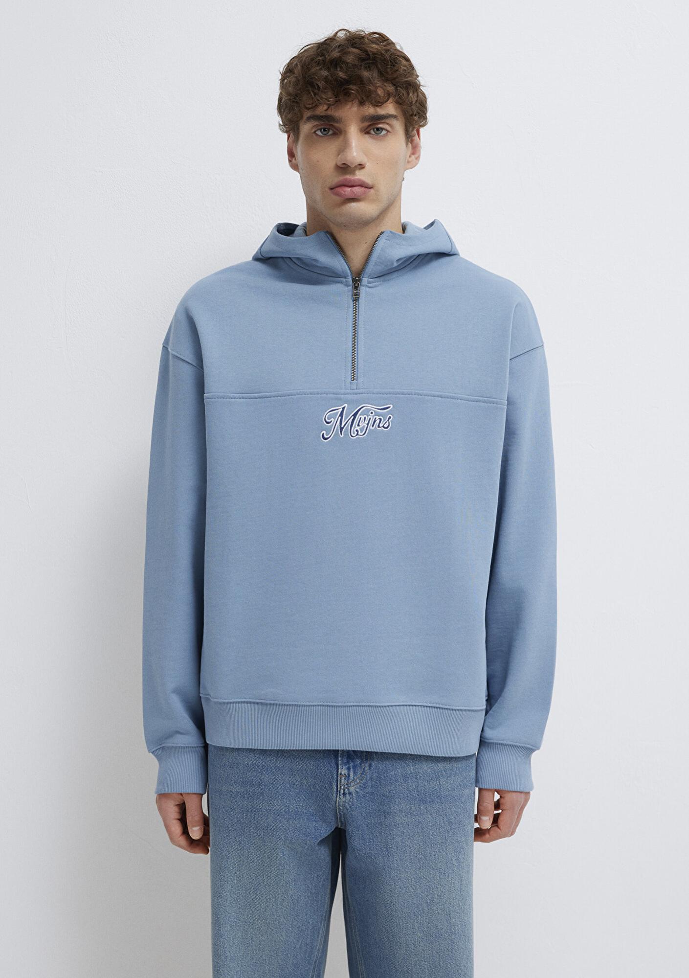 Mavi MVJNS Nakışlı Yarı Fermuarlı Mavi Sweatshirt 0S10543-86998