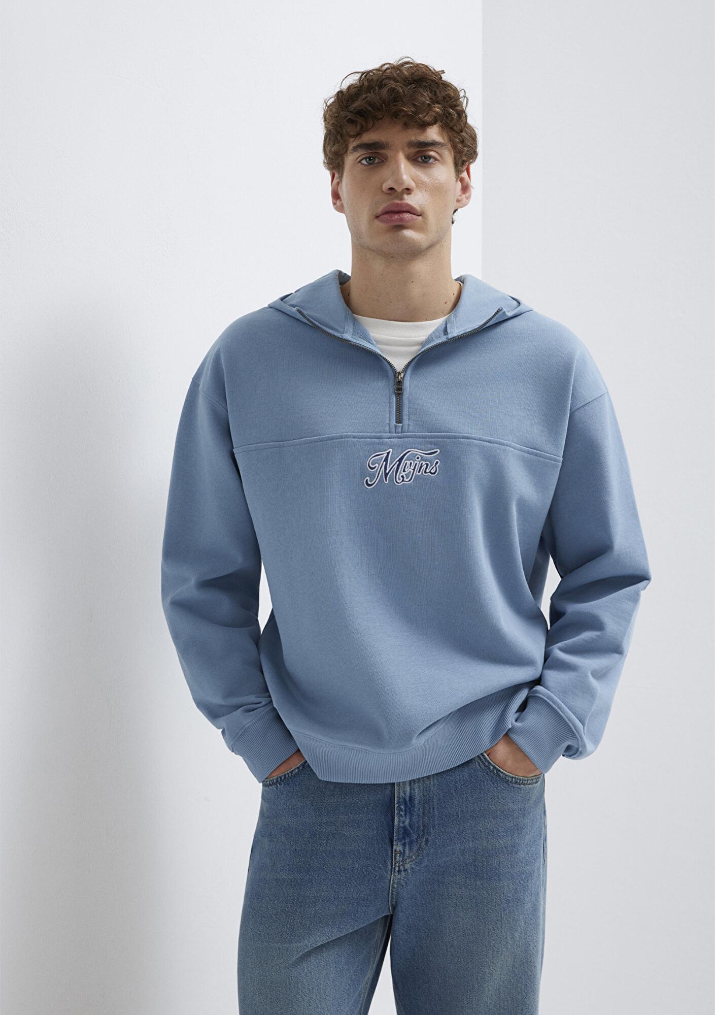 Mavi MVJNS Nakışlı Yarı Fermuarlı Mavi Sweatshirt 0S10543-86998