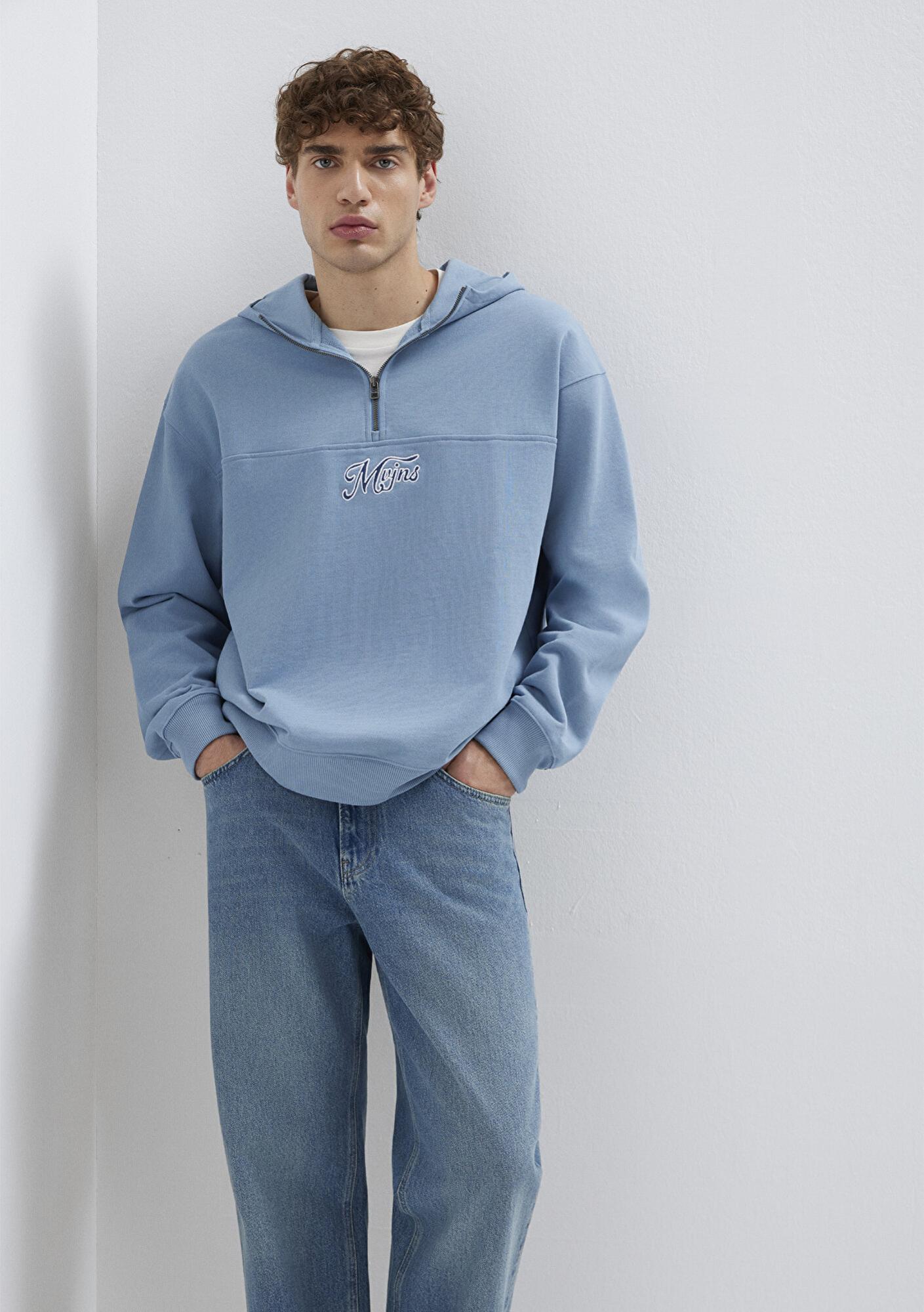 Mavi MVJNS Nakışlı Yarı Fermuarlı Mavi Sweatshirt 0S10543-86998