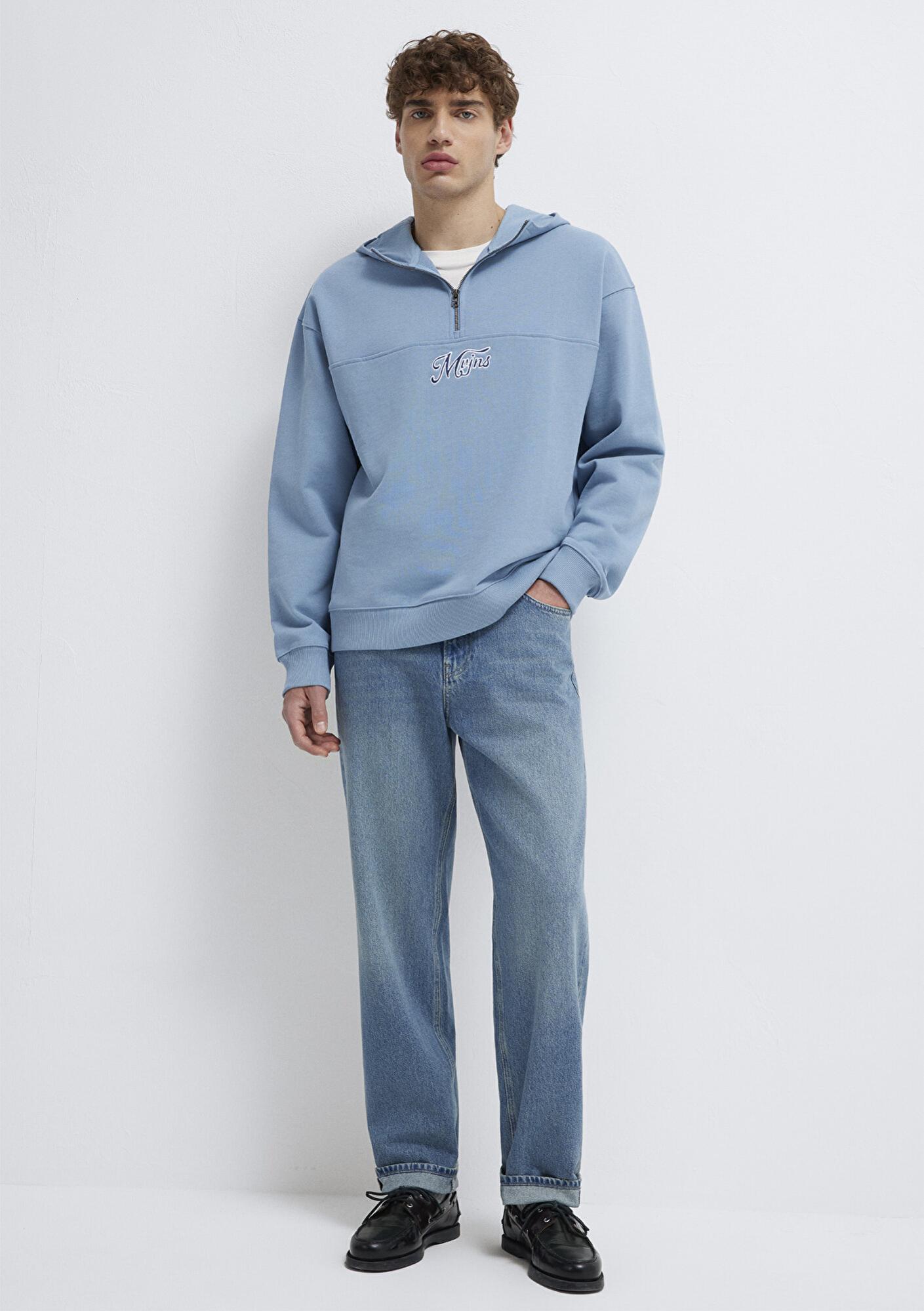 Mavi MVJNS Nakışlı Yarı Fermuarlı Mavi Sweatshirt 0S10543-86998