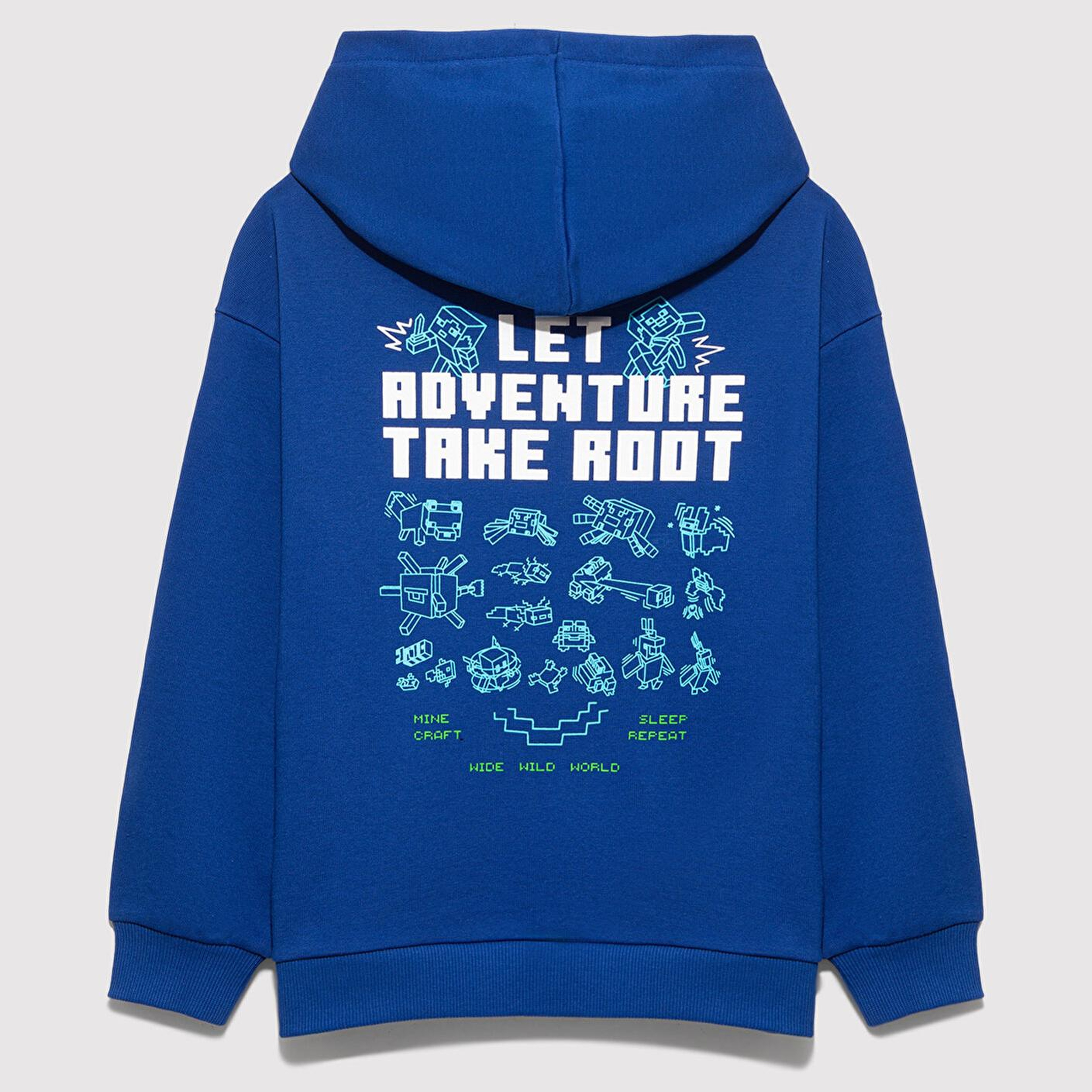 Mavi Minecraft Baskılı Kapüşonlu Mavi Sweatshirt 6S10180-70907