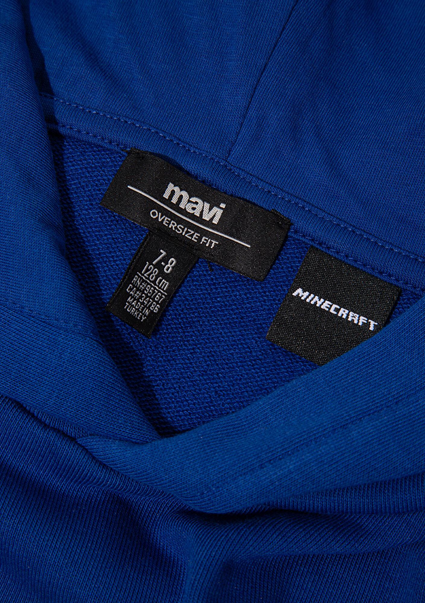 Mavi Minecraft Baskılı Kapüşonlu Mavi Sweatshirt 6S10180-70907