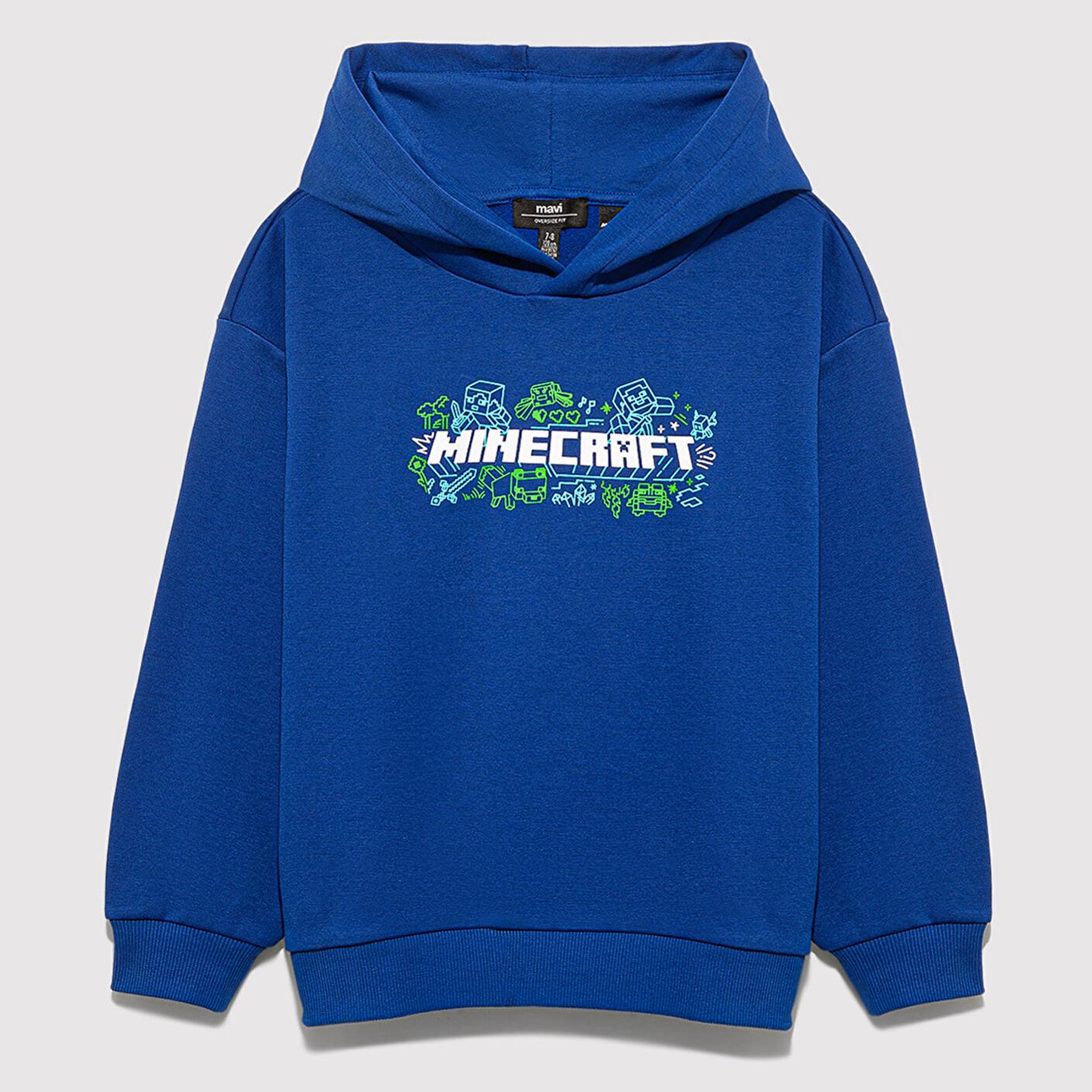 Mavi Minecraft Baskılı Kapüşonlu Mavi Sweatshirt 6S10180-70907