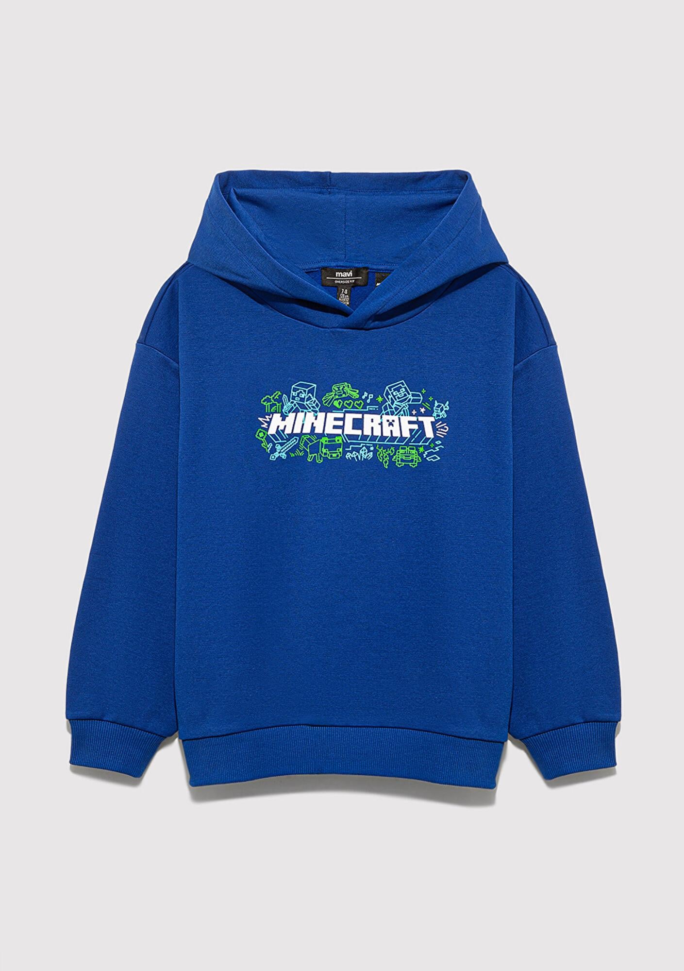 Mavi Minecraft Baskılı Kapüşonlu Mavi Sweatshirt 6S10180-70907