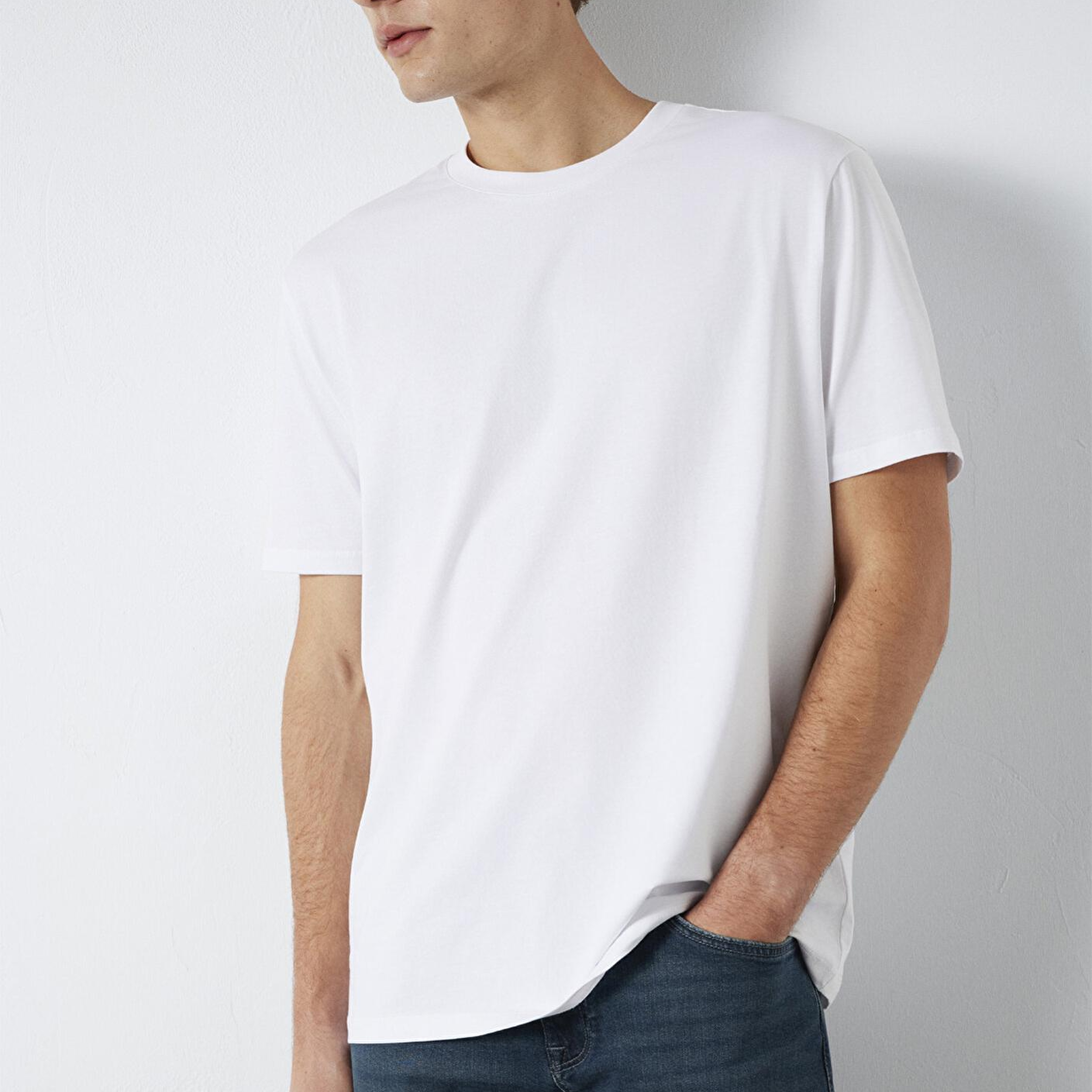 Mavi Beyaz Basic Tişört Loose Fit / Bol Rahat Kesim 0613199-620