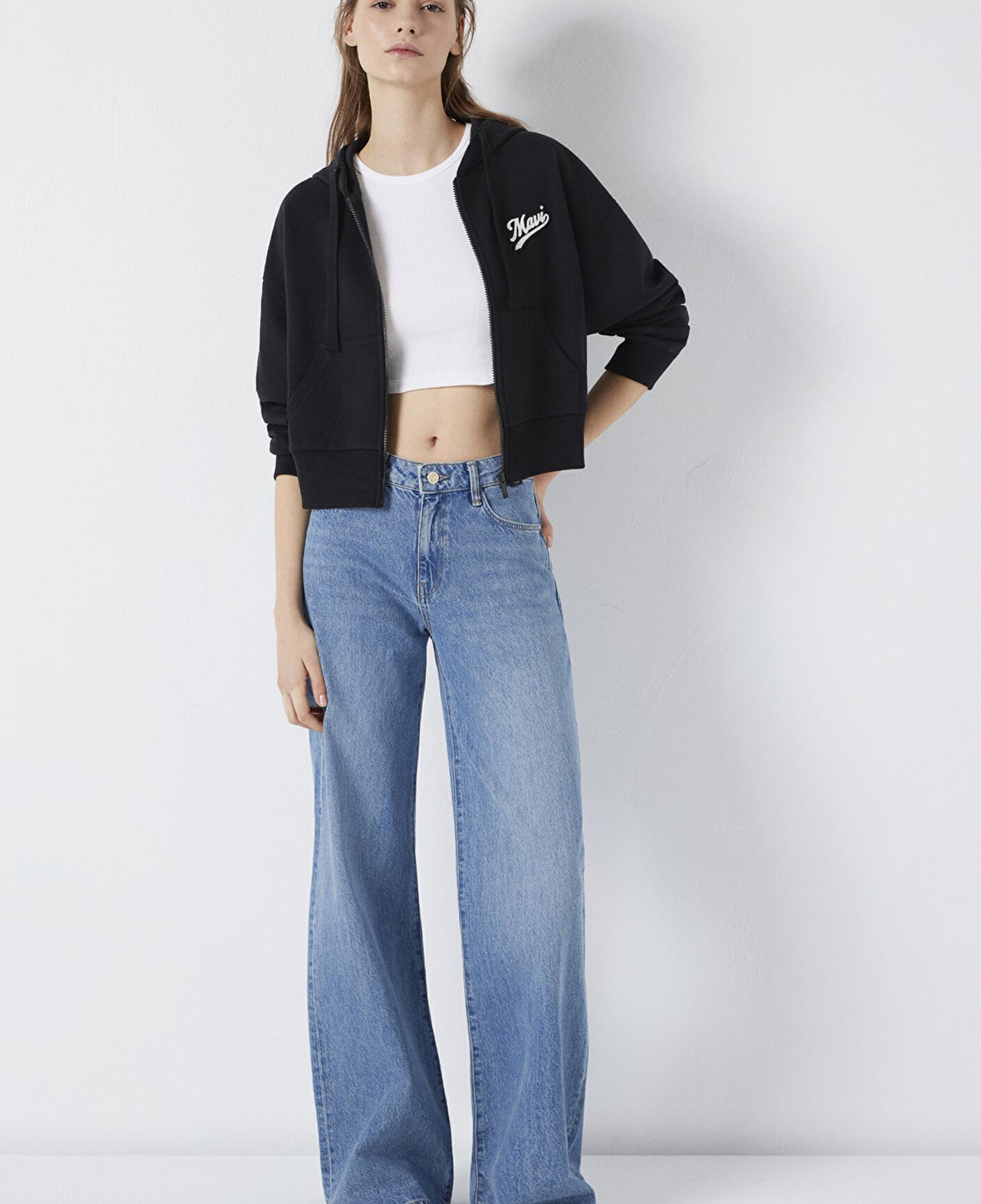 Mavi Mavi Logo Baskılı Kapüşonlu Siyah Sweatshirt 1S10486-900