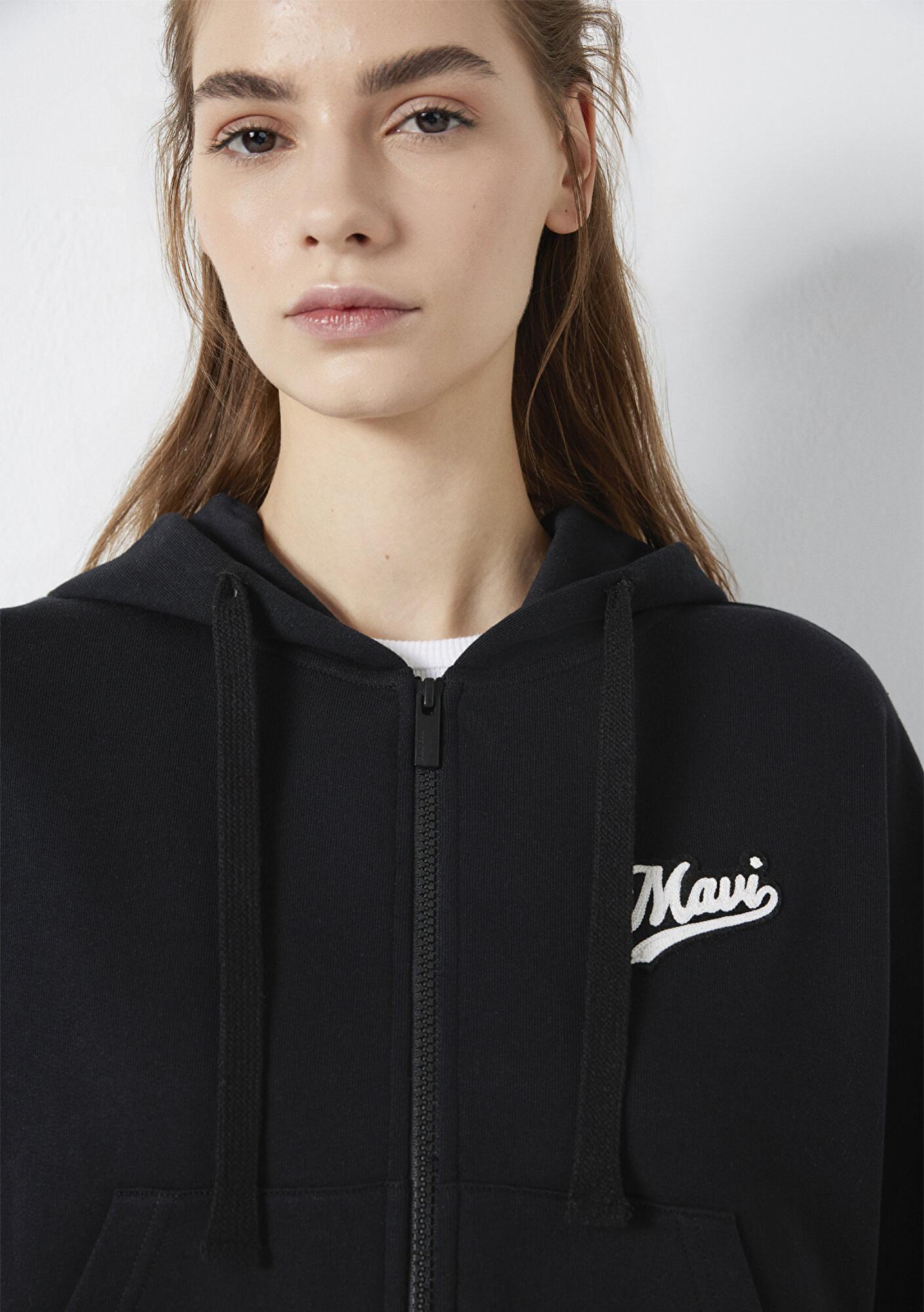 Mavi Mavi Logo Baskılı Kapüşonlu Siyah Sweatshirt 1S10486-900