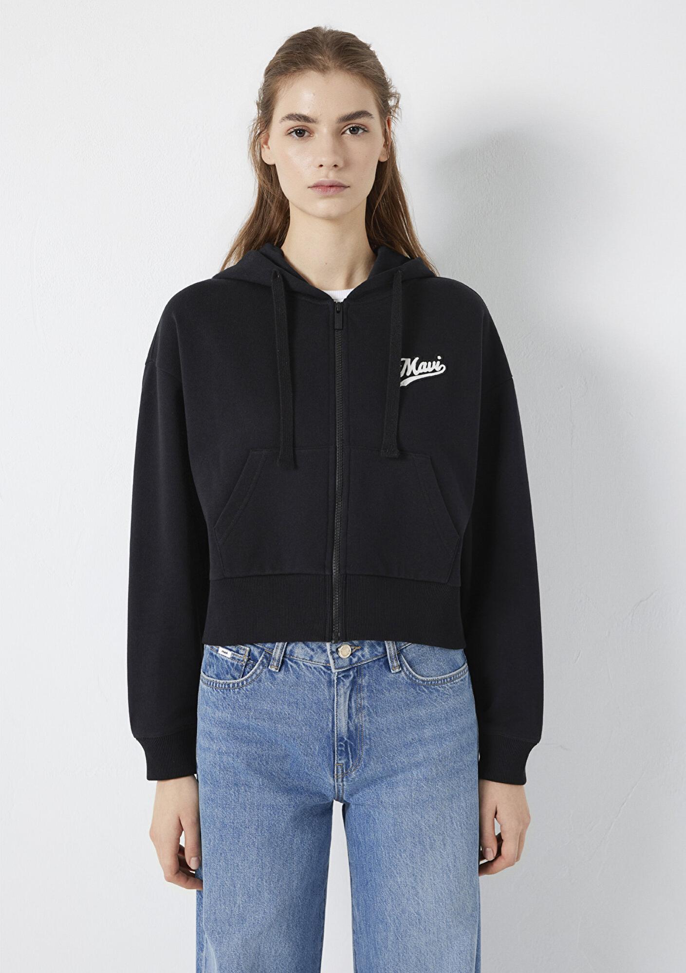 Mavi Mavi Logo Baskılı Kapüşonlu Siyah Sweatshirt 1S10486-900