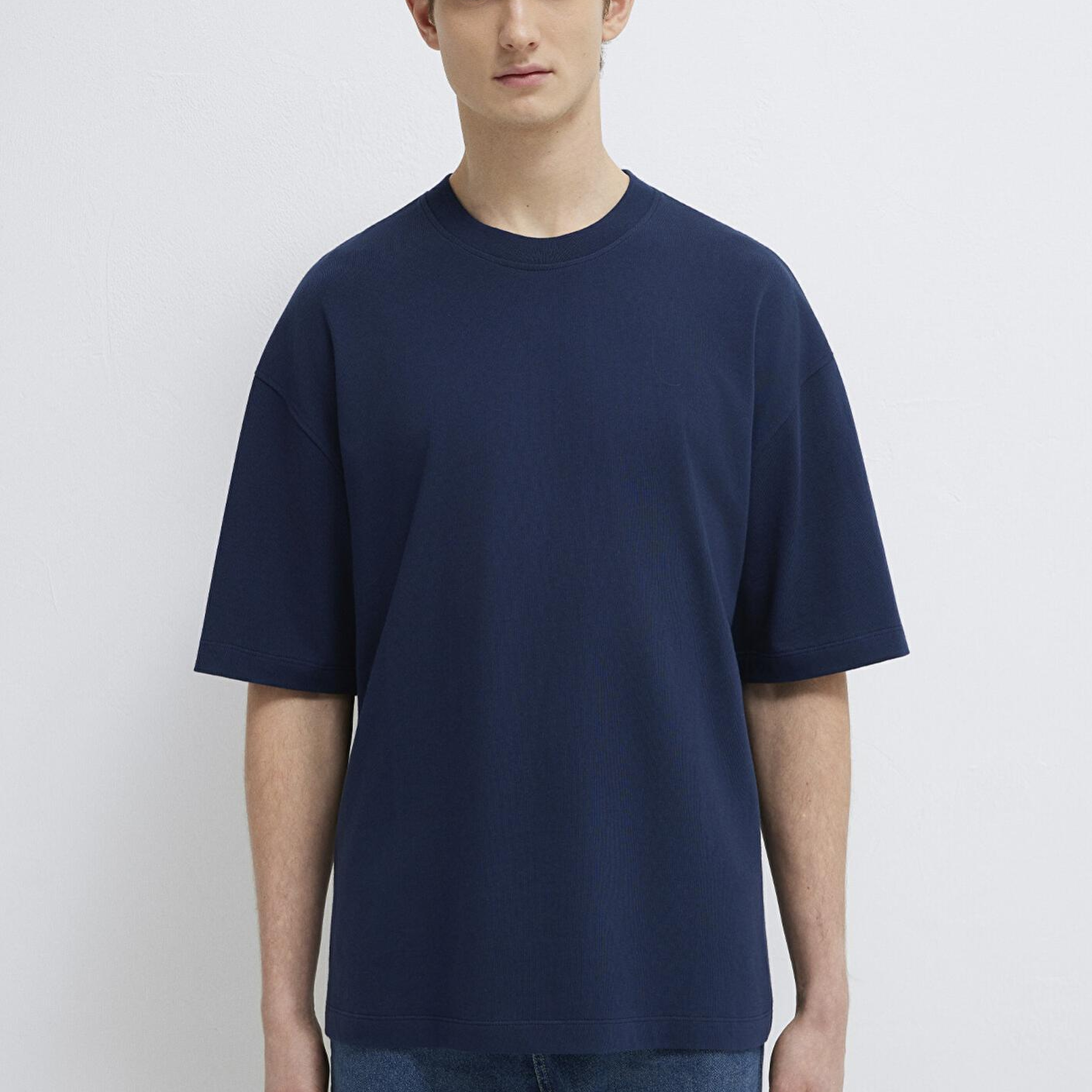 Mavi Lacivert Basic Tişört Oversize / Geniş Kesim 0613113-82318