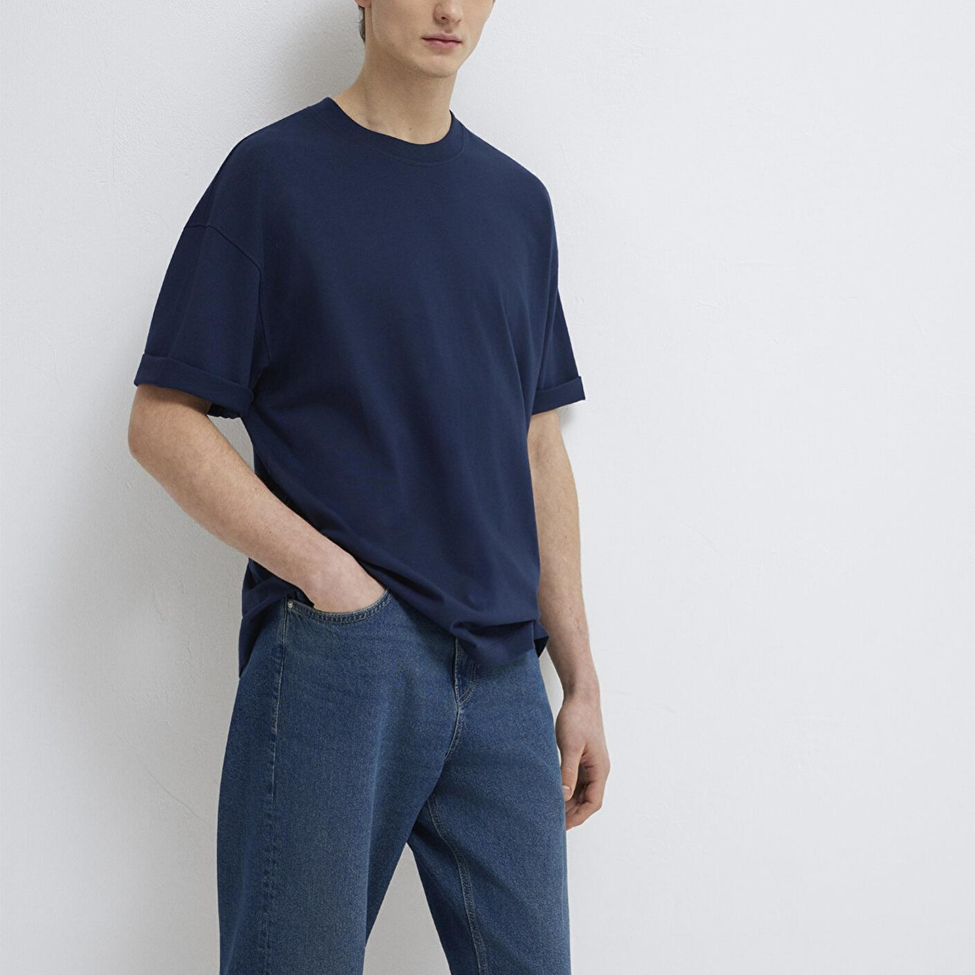 Mavi Lacivert Basic Tişört Oversize / Geniş Kesim 0613113-82318