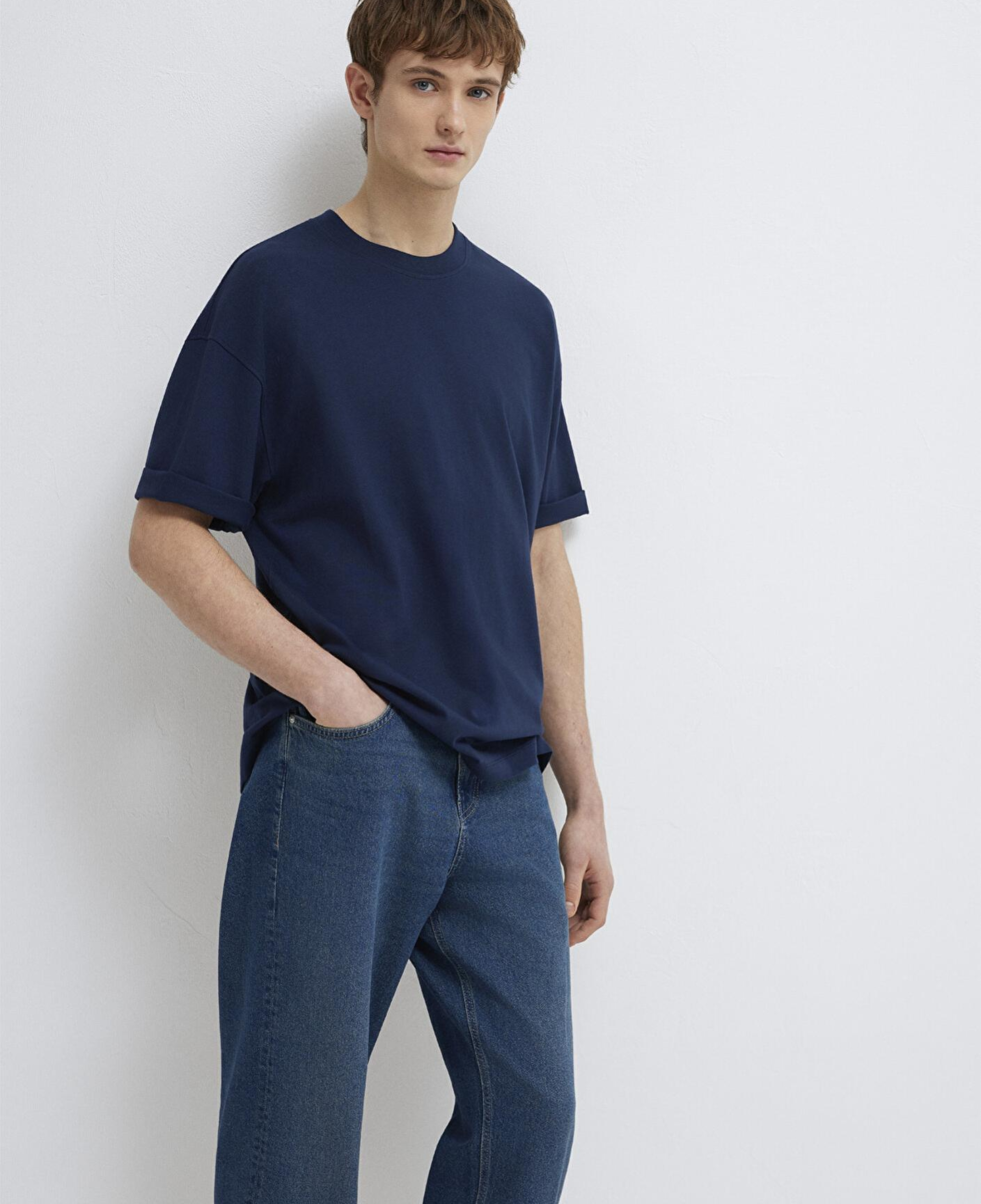 Mavi Lacivert Basic Tişört Oversize / Geniş Kesim 0613113-82318