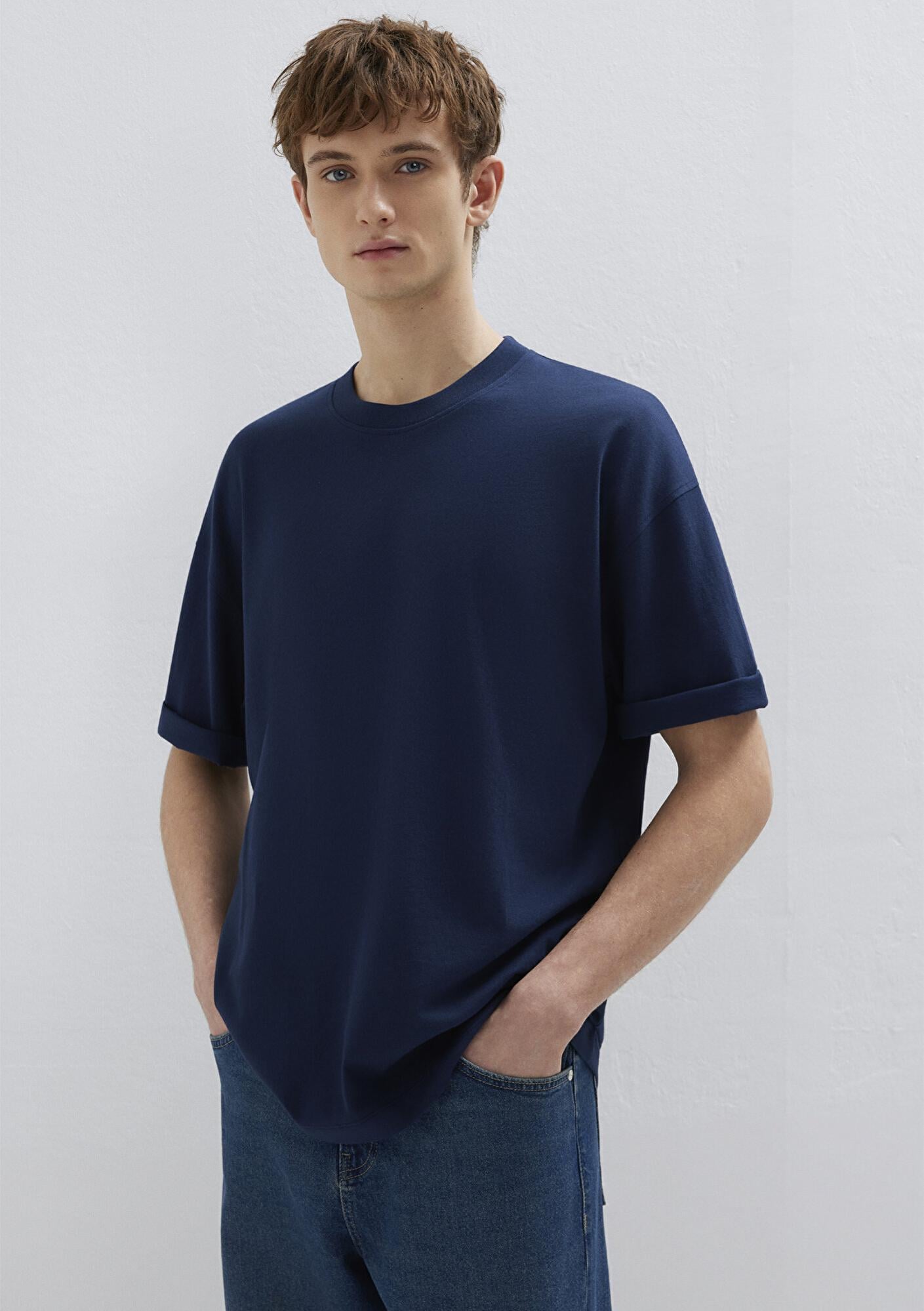 Mavi Lacivert Basic Tişört Oversize / Geniş Kesim 0613113-82318