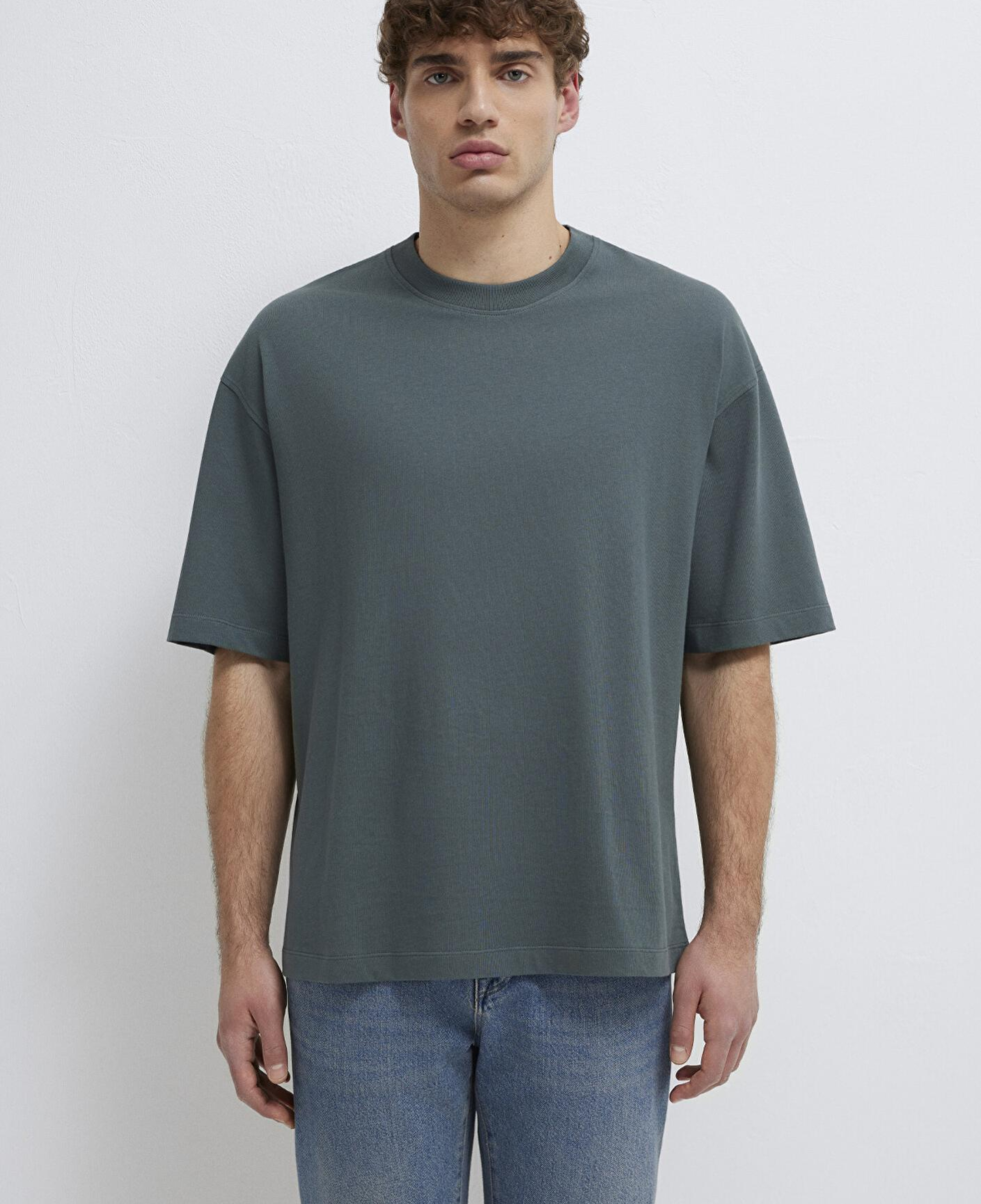 Mavi Yeşil Basic Tişört Oversize / Geniş Kesim 0613113-71598