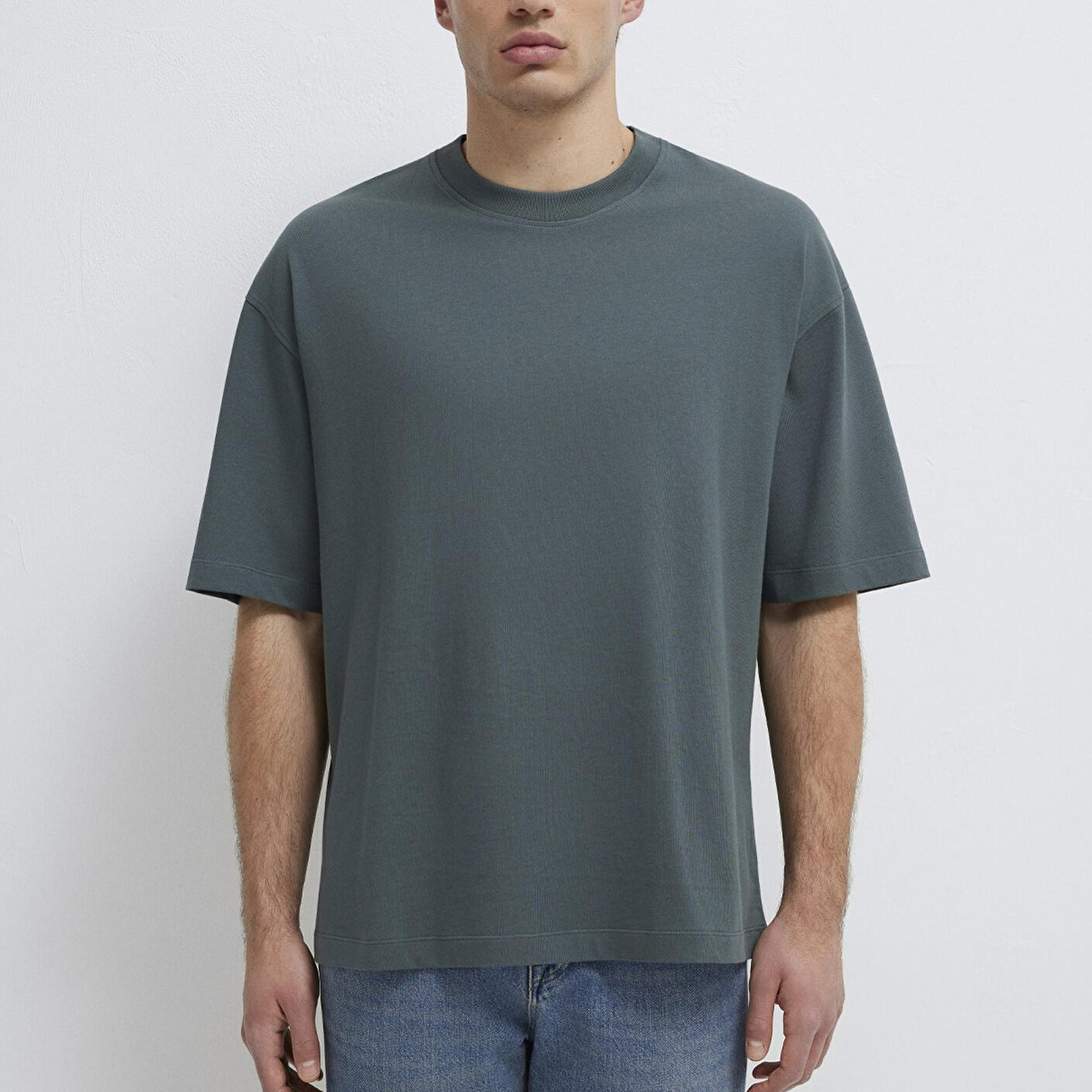 Mavi Yeşil Basic Tişört Oversize / Geniş Kesim 0613113-71598