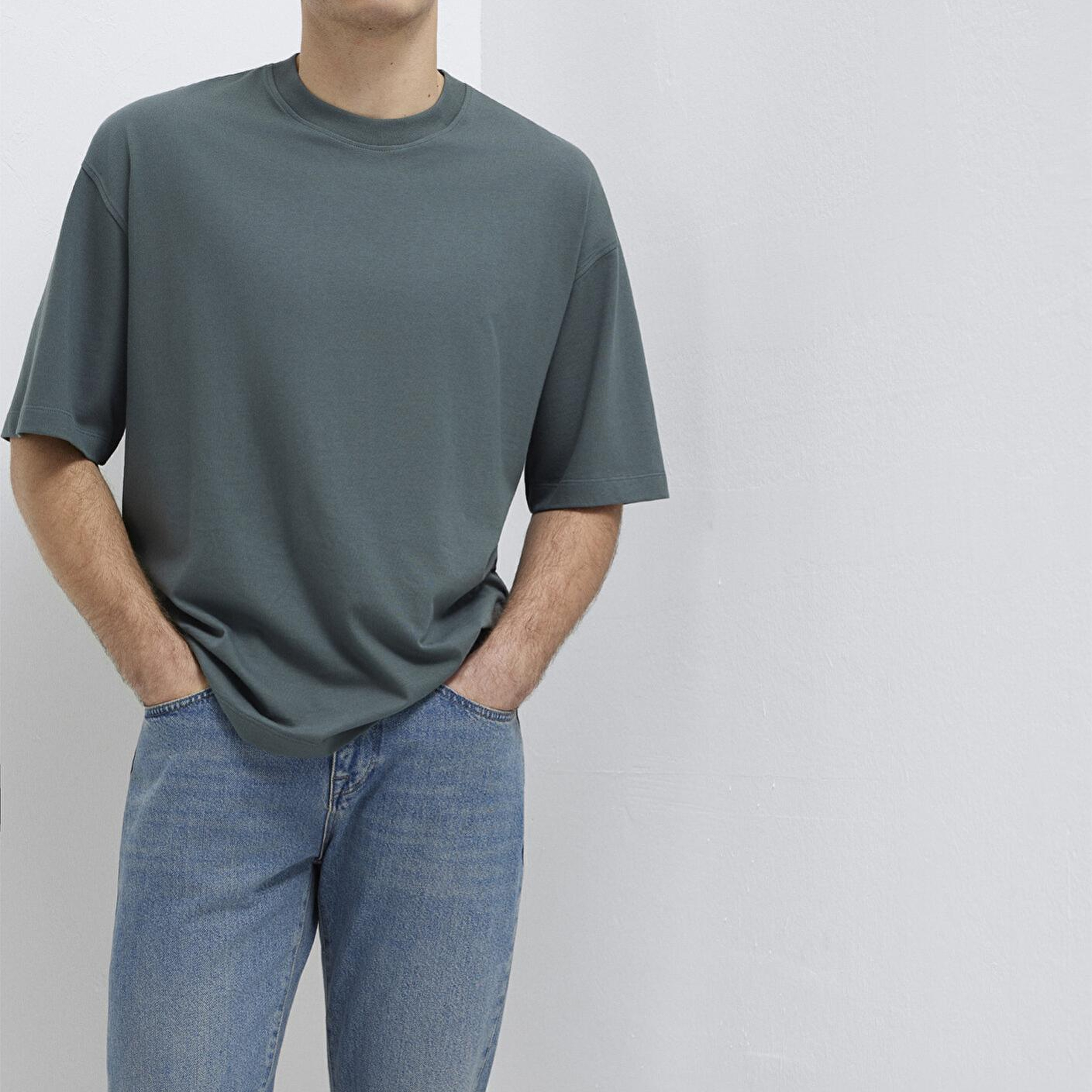 Mavi Yeşil Basic Tişört Oversize / Geniş Kesim 0613113-71598