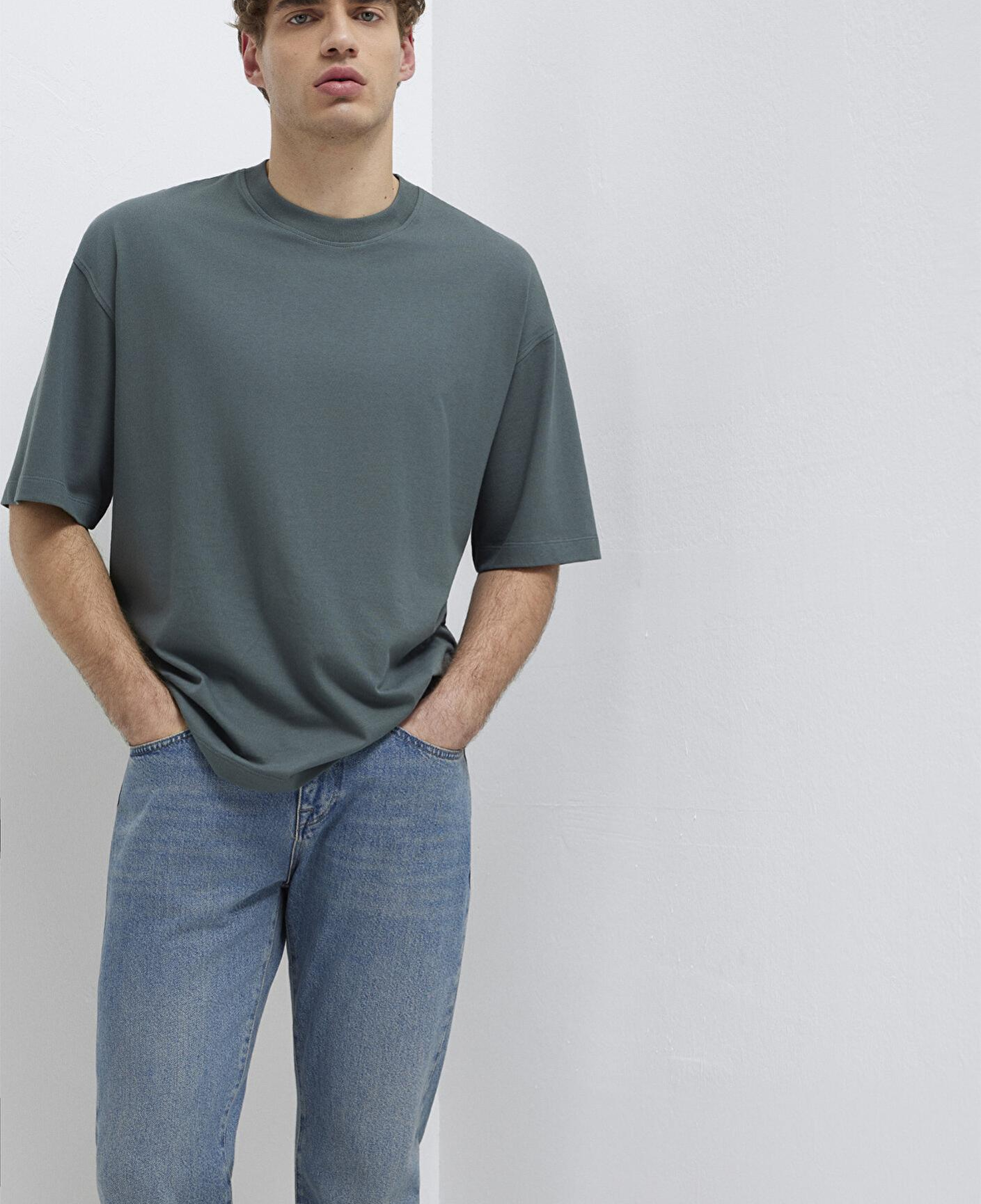 Mavi Yeşil Basic Tişört Oversize / Geniş Kesim 0613113-71598