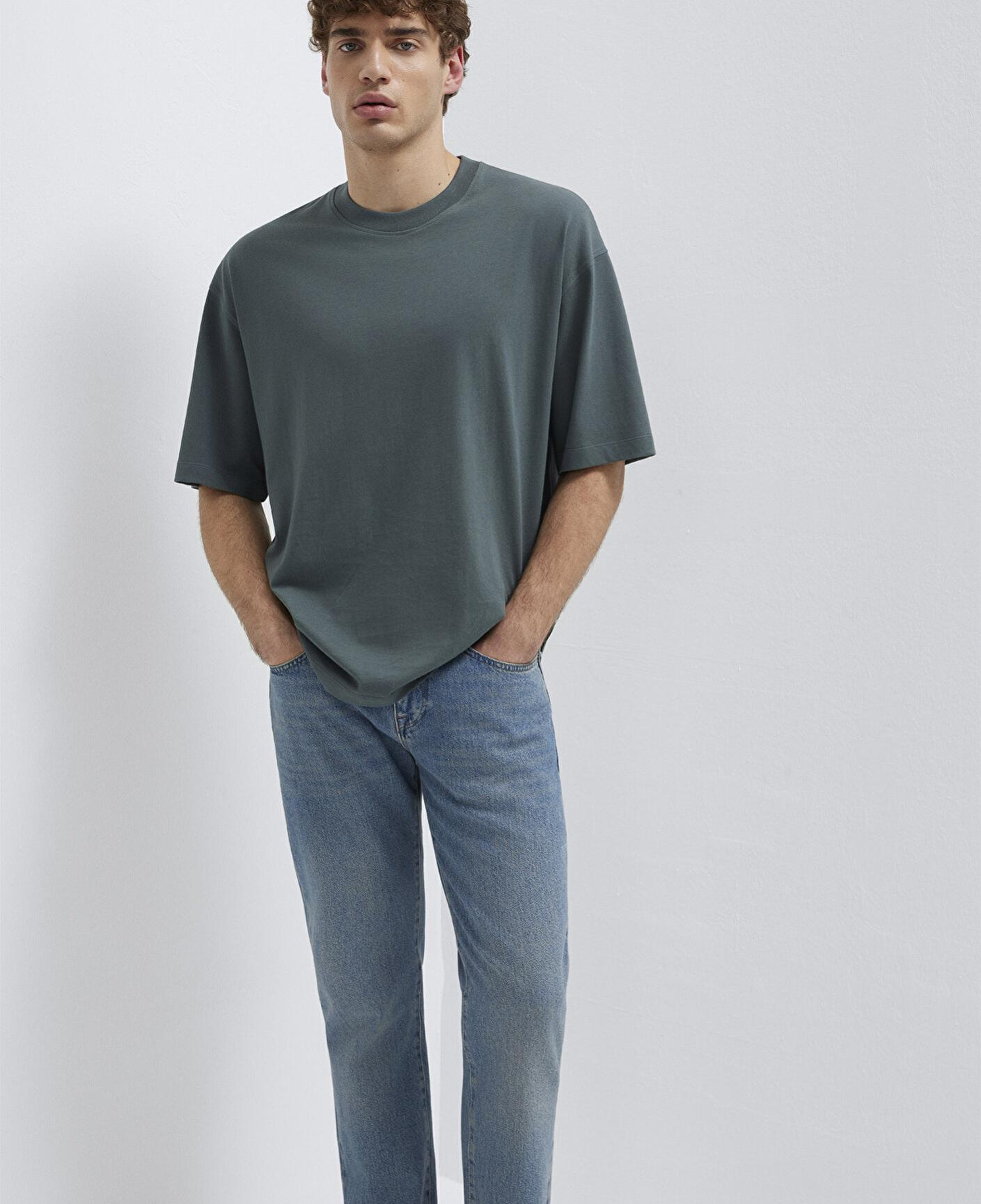 Mavi Yeşil Basic Tişört Oversize / Geniş Kesim 0613113-71598