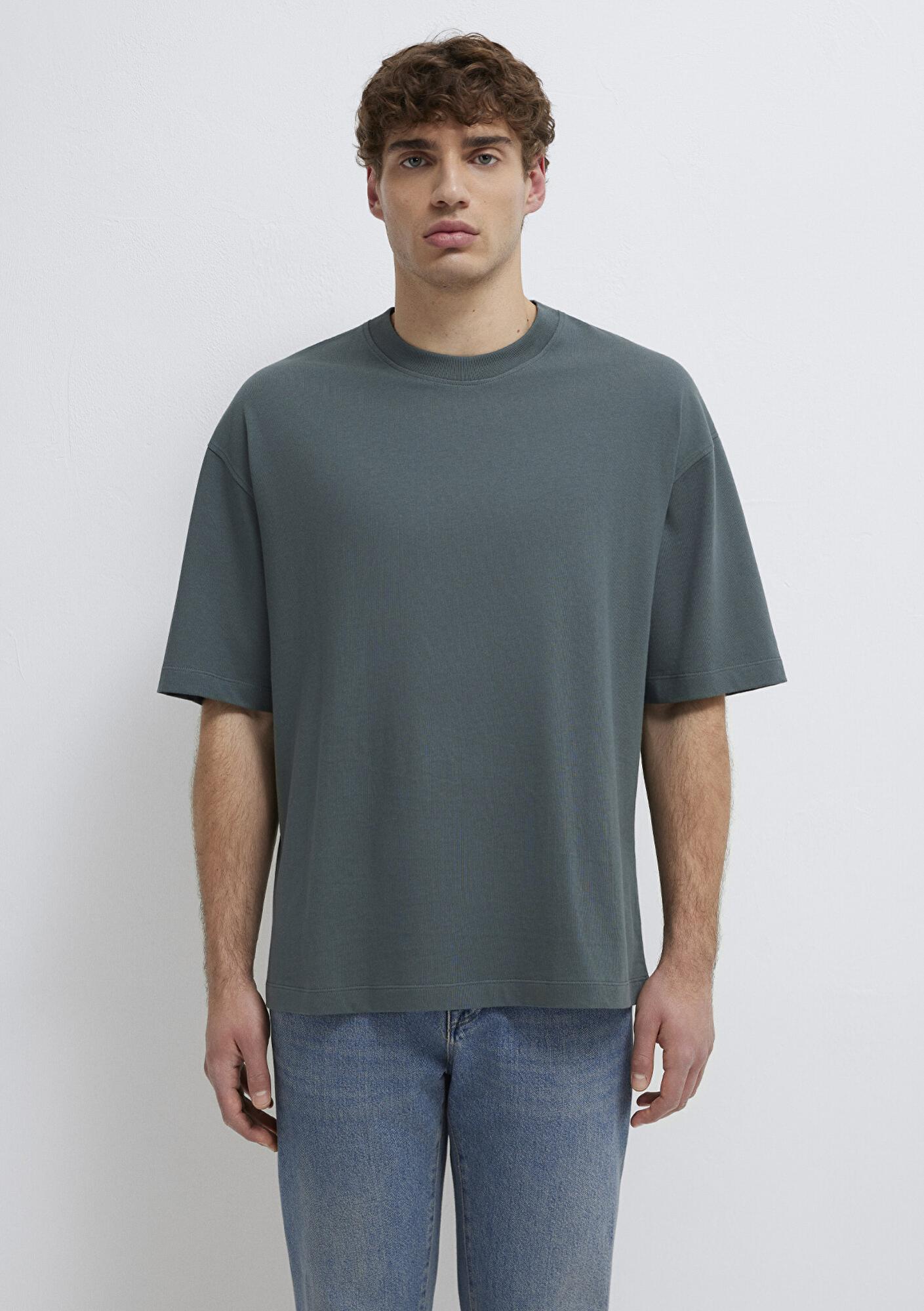 Mavi Yeşil Basic Tişört Oversize / Geniş Kesim 0613113-71598