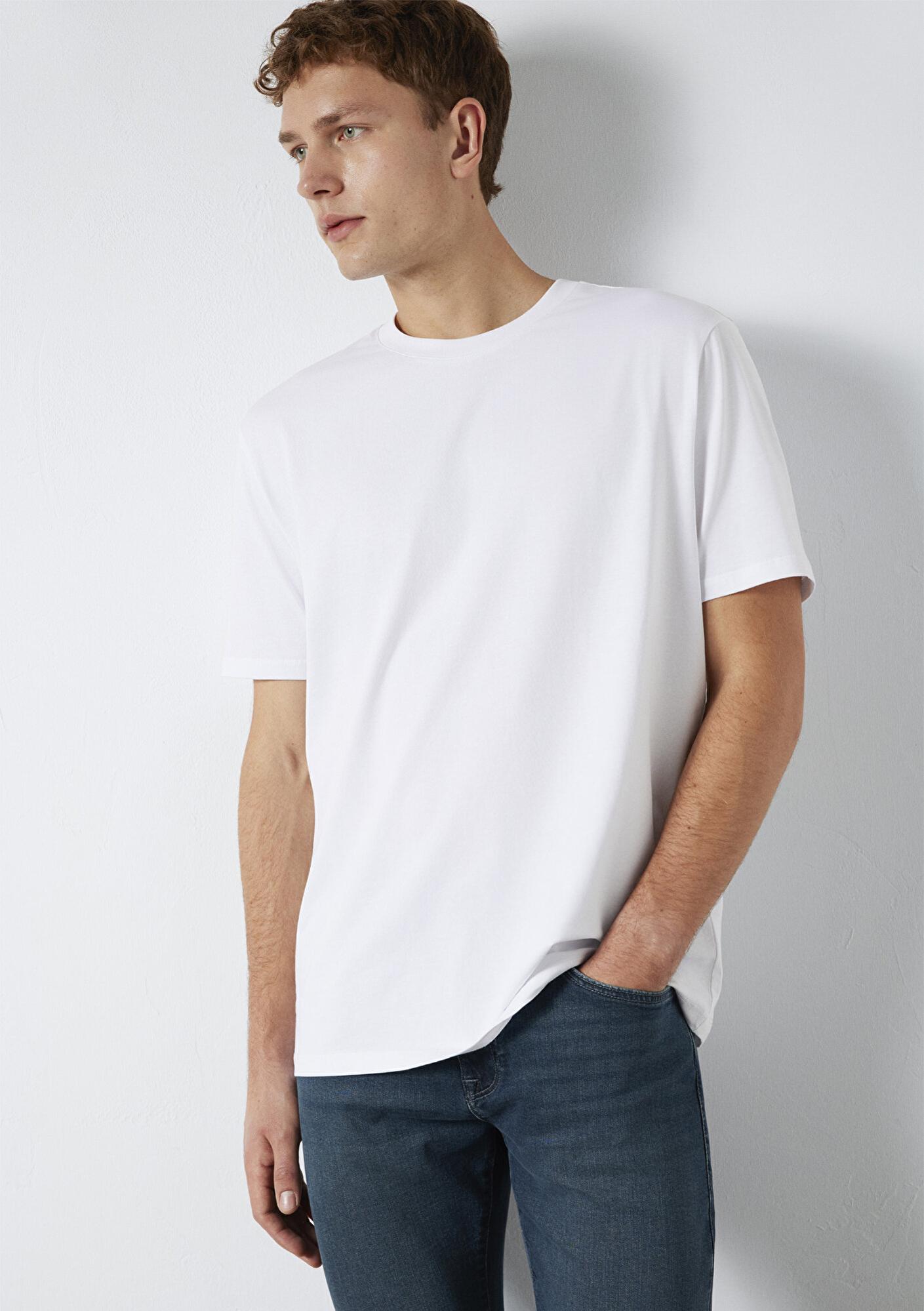 Mavi Beyaz Basic Tişört Loose Fit / Bol Rahat Kesim 0613199-620