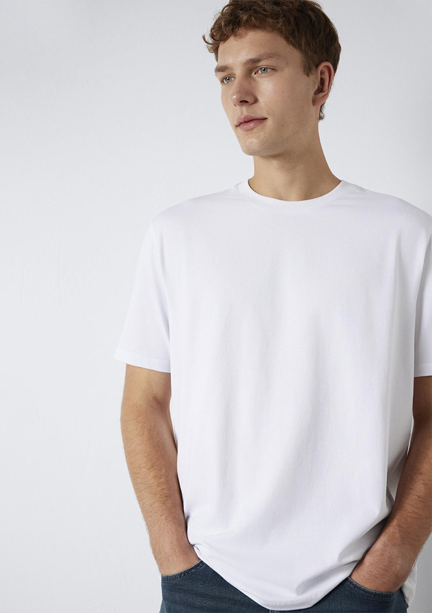 Mavi Beyaz Basic Tişört Loose Fit / Bol Rahat Kesim 0613199-620