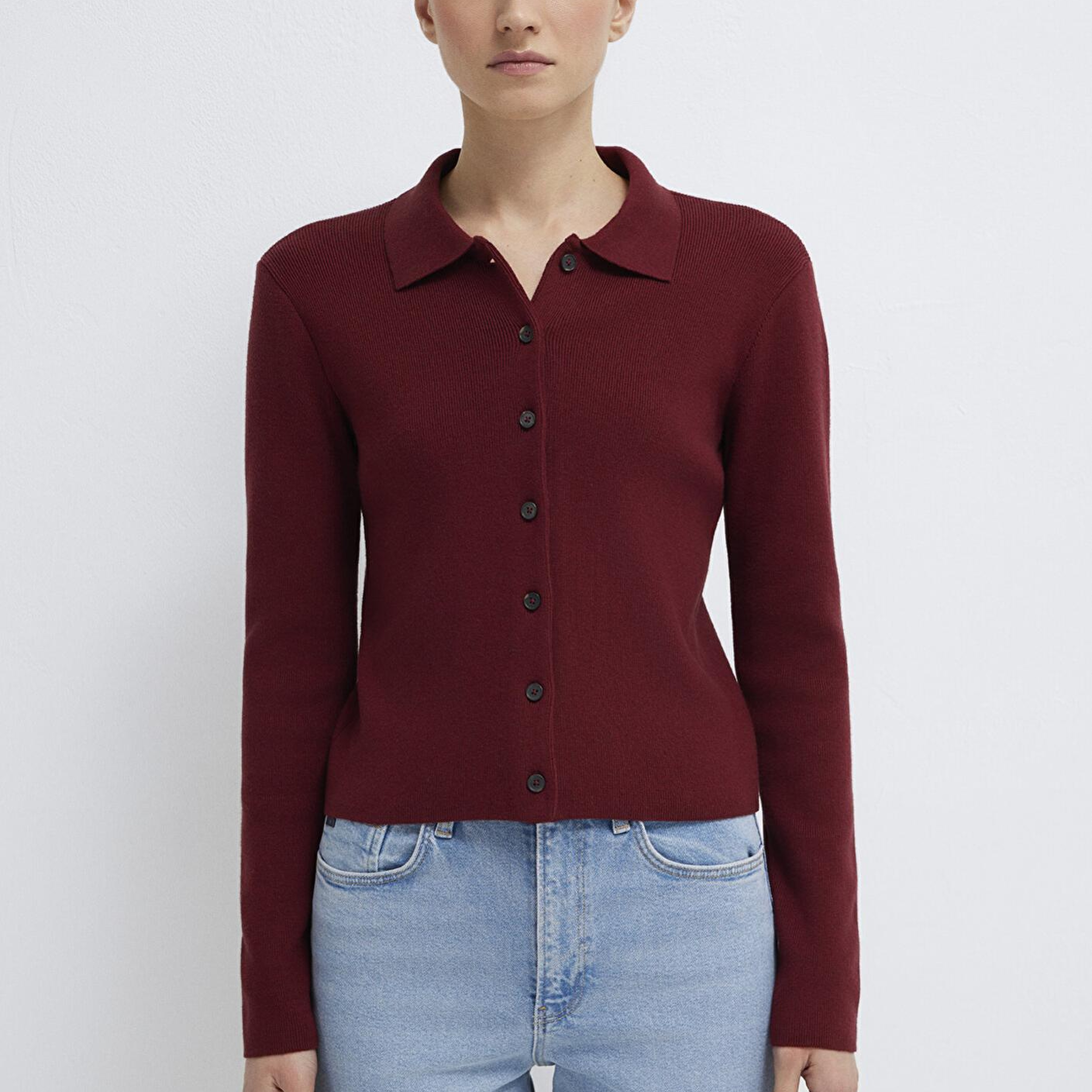 Mavi Polo Yaka Bordo Hırka Fitted / Vücuda Oturan Kesim 1710586-70431