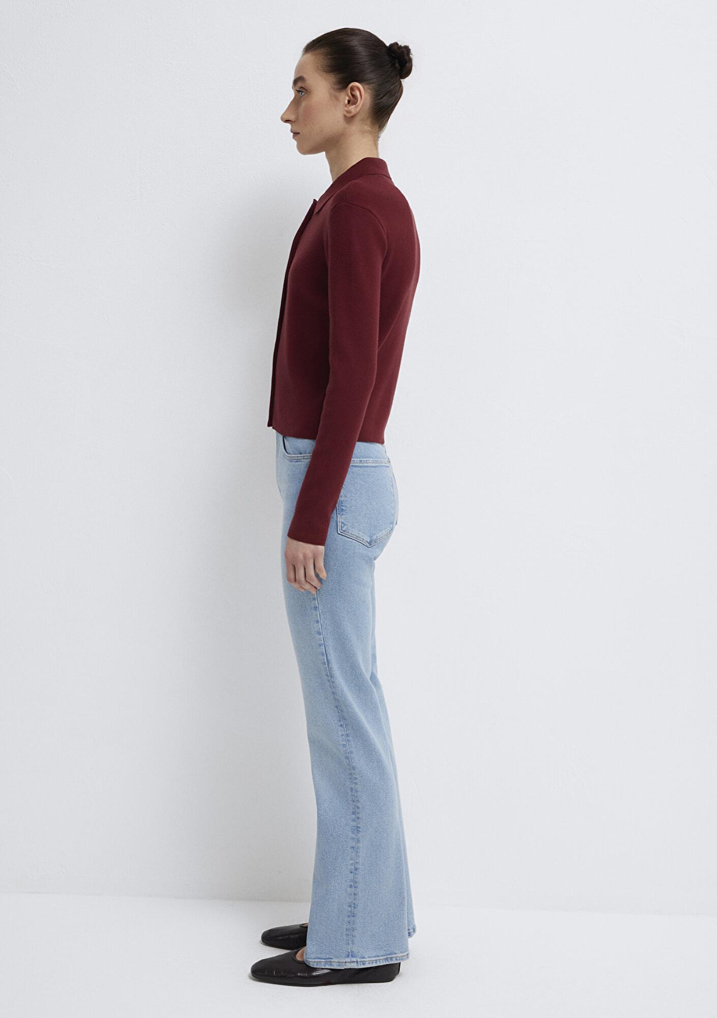 Mavi Polo Yaka Bordo Hırka Fitted / Vücuda Oturan Kesim 1710586-70431