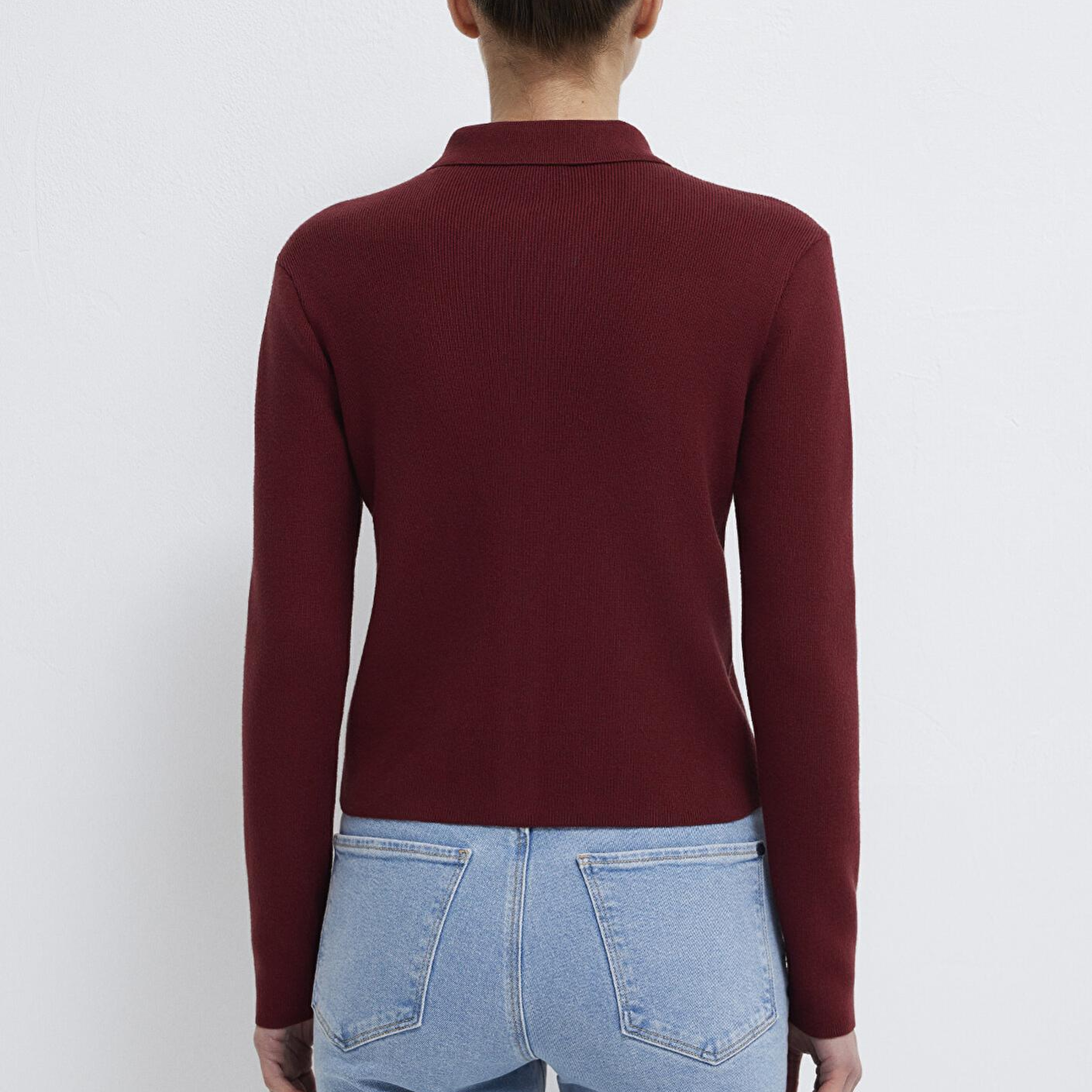 Mavi Polo Yaka Bordo Hırka Fitted / Vücuda Oturan Kesim 1710586-70431