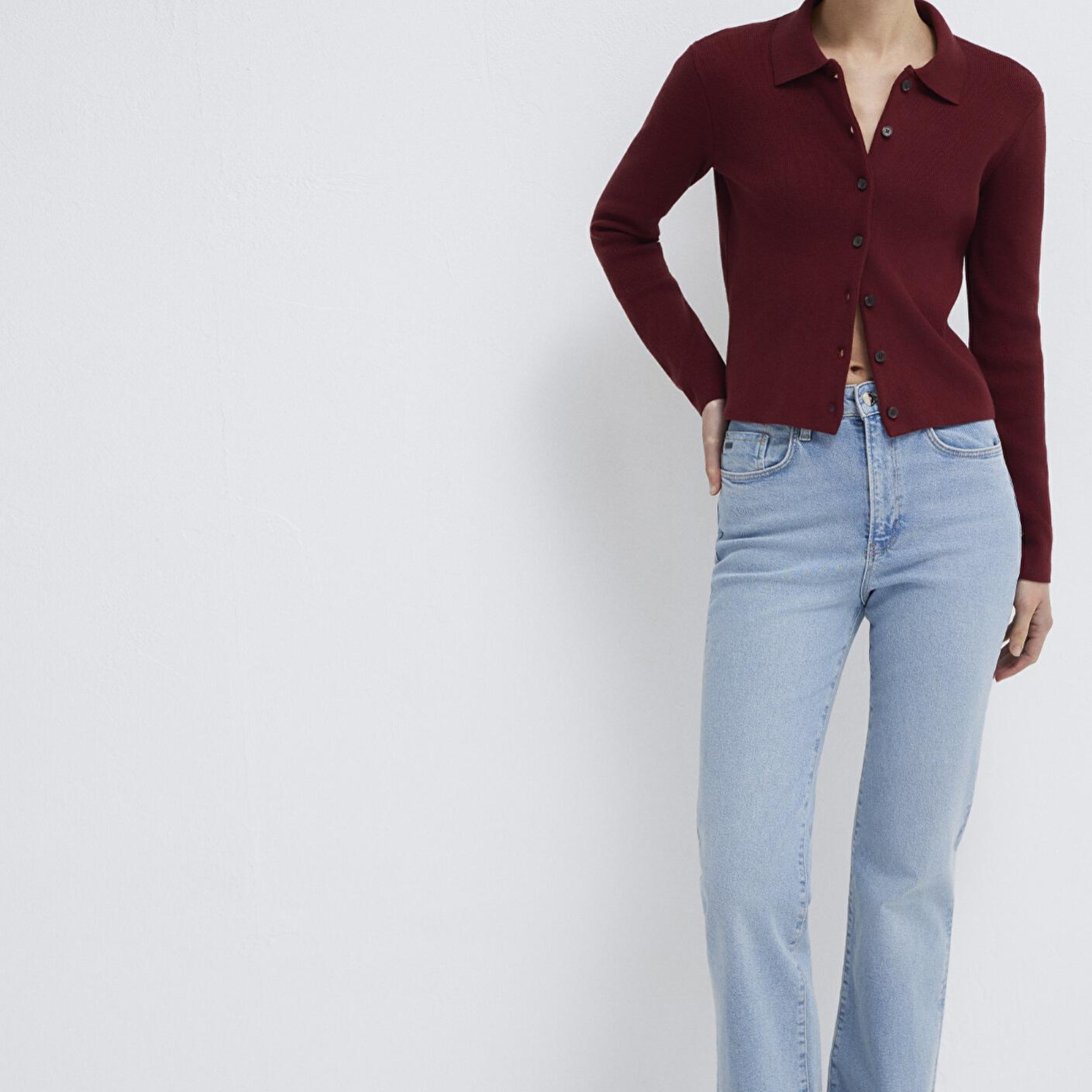 Mavi Polo Yaka Bordo Hırka Fitted / Vücuda Oturan Kesim 1710586-70431