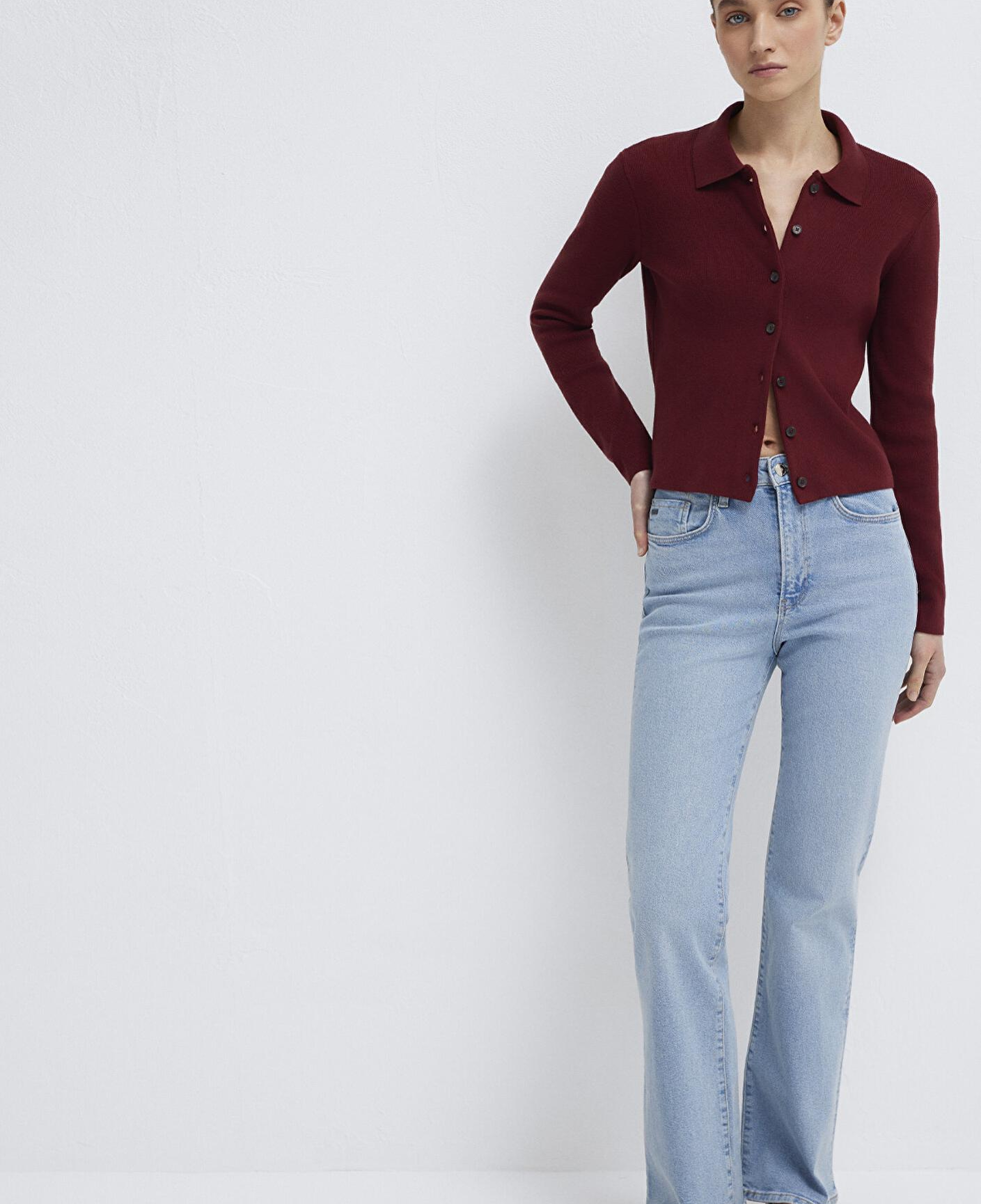 Mavi Polo Yaka Bordo Hırka Fitted / Vücuda Oturan Kesim 1710586-70431