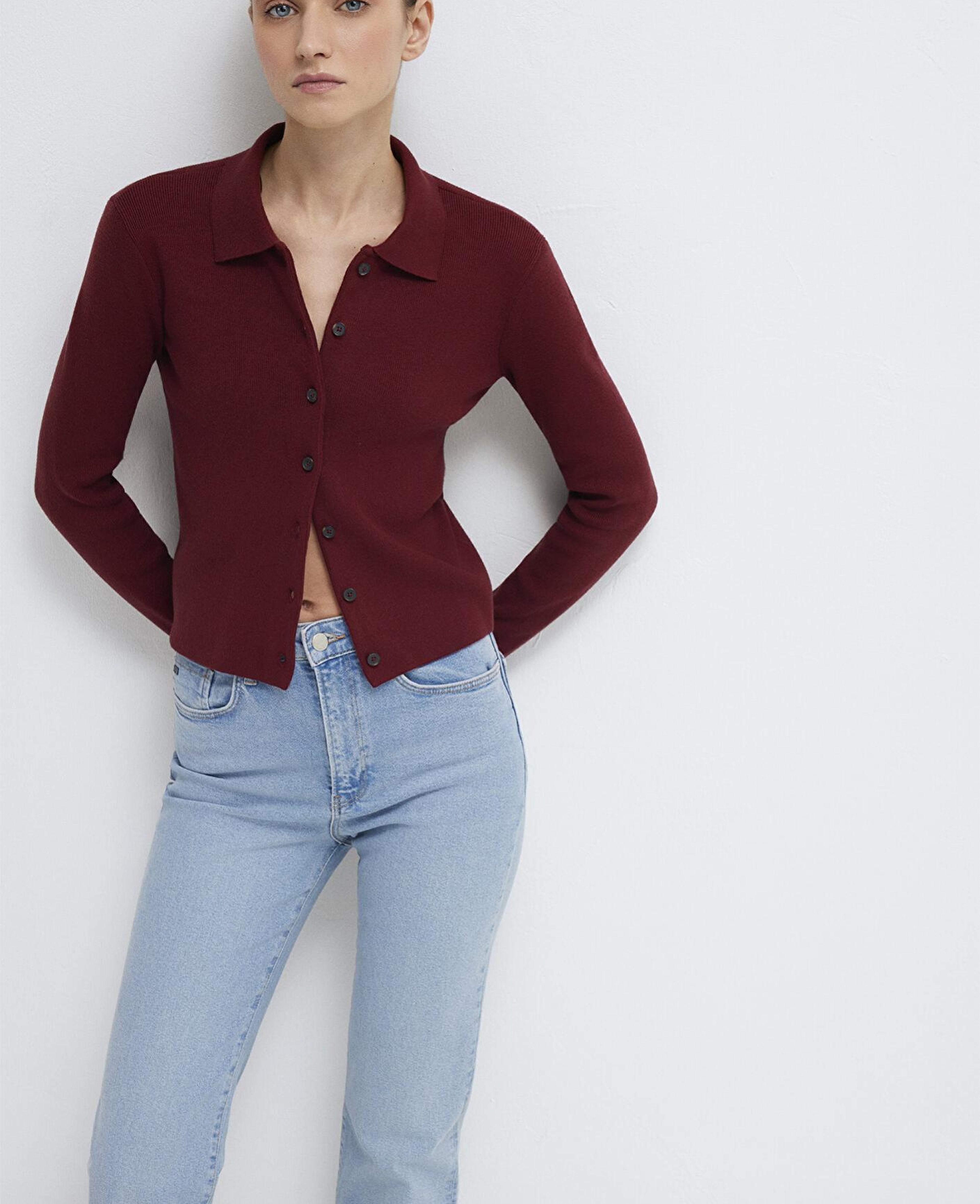 Mavi Polo Yaka Bordo Hırka Fitted / Vücuda Oturan Kesim 1710586-70431