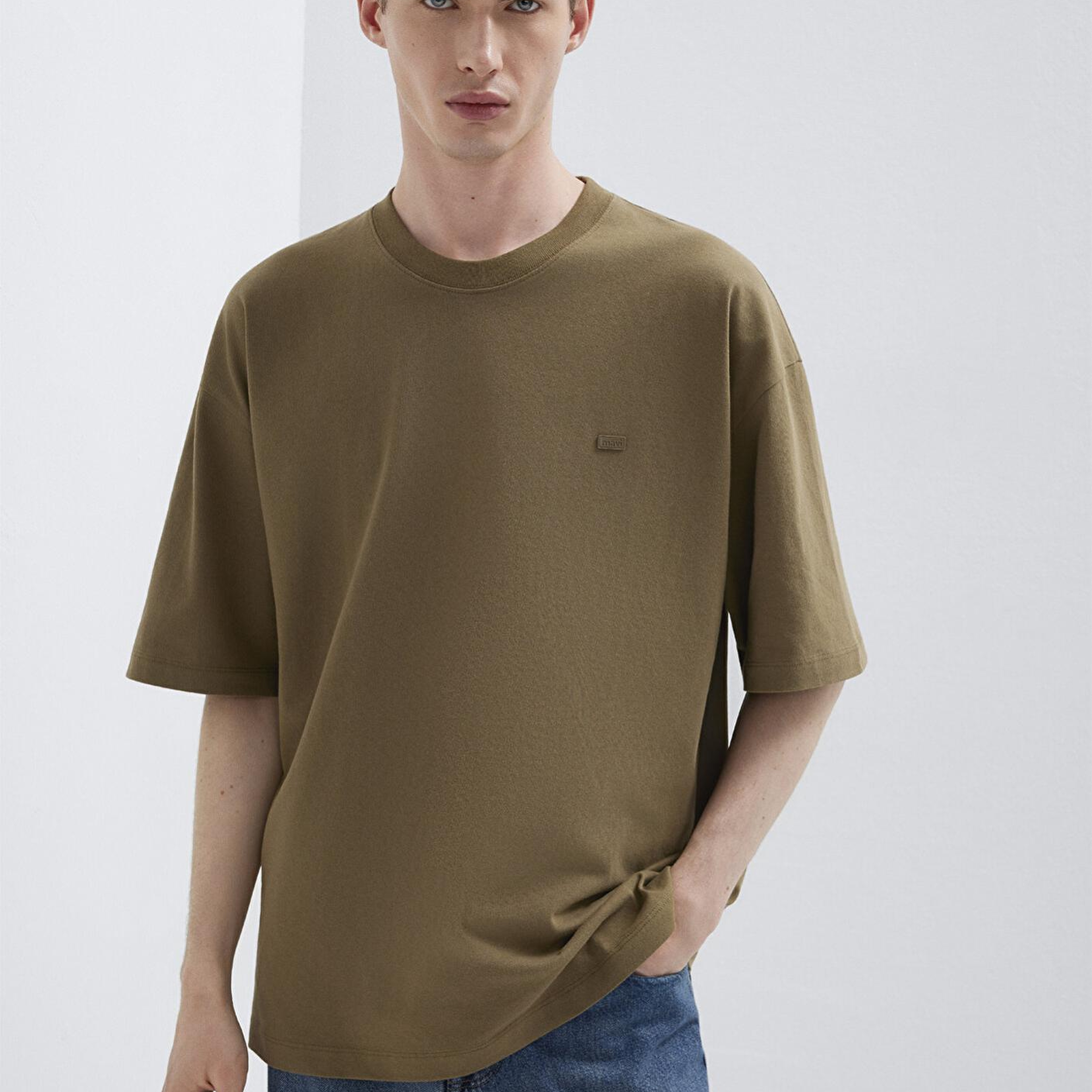 Mavi Silikon Logo Baskılı Yeşil Basic Tişört Oversize / Geniş Kesim 0613188-71564