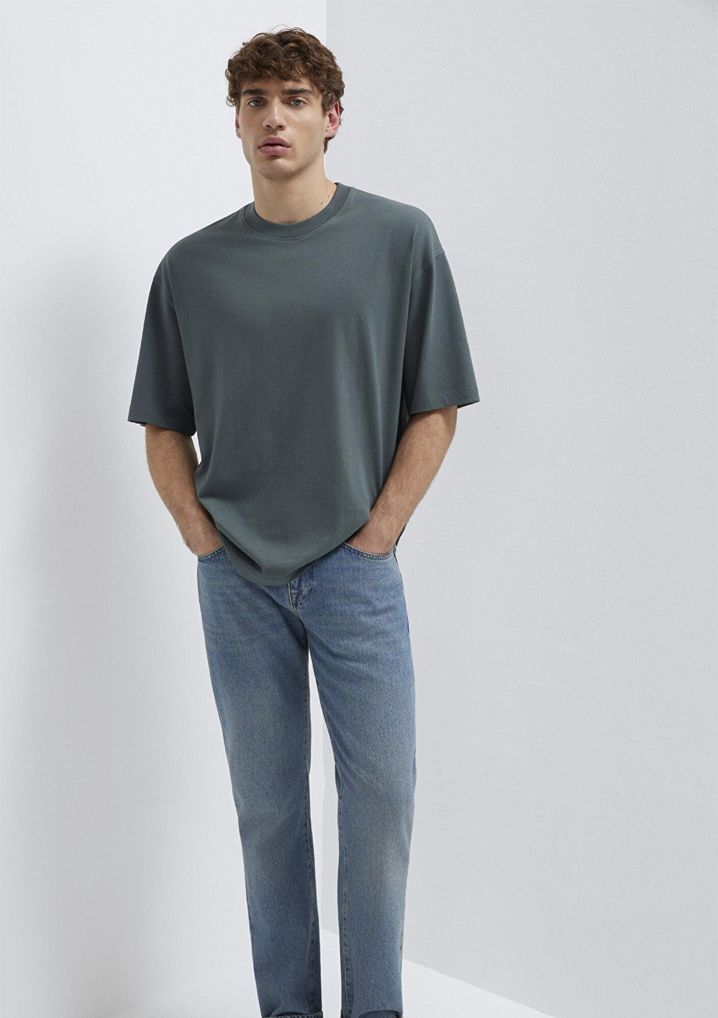 Mavi Yeşil Basic Tişört Oversize / Geniş Kesim 0613113-71598