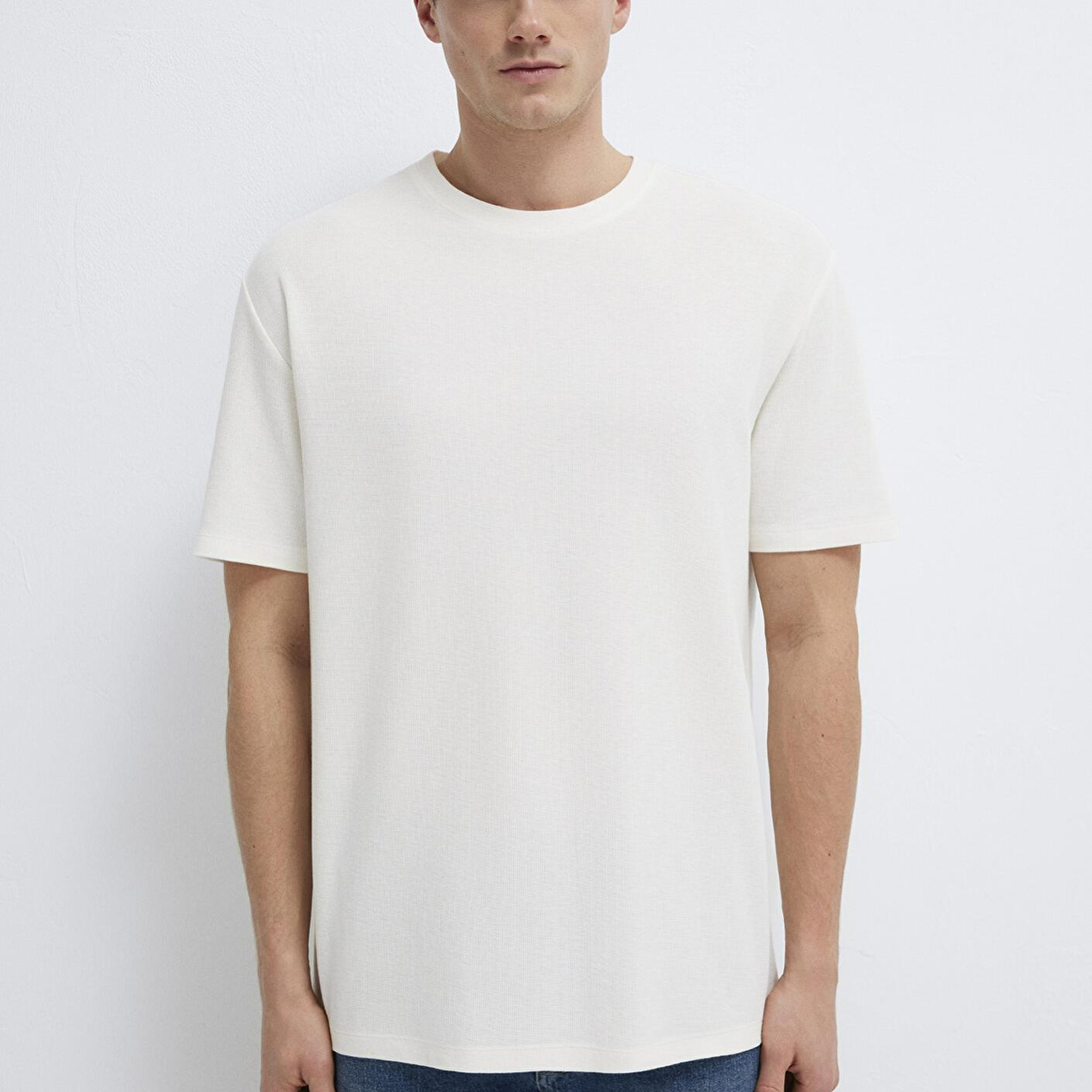 Mavi Ekru Basic Tişört Loose Fit / Bol Rahat Kesim 0613153-70056