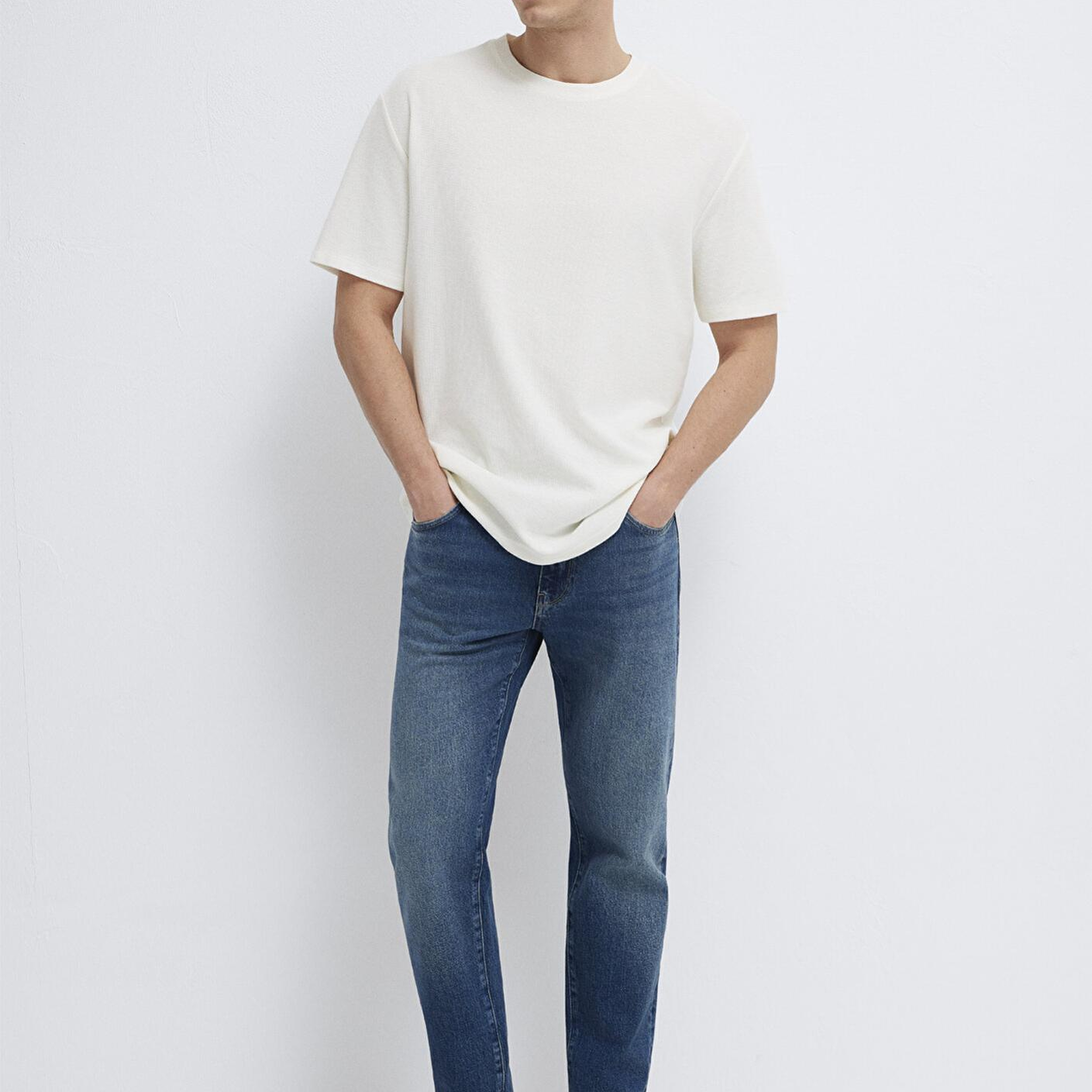 Mavi Ekru Basic Tişört Loose Fit / Bol Rahat Kesim 0613153-70056