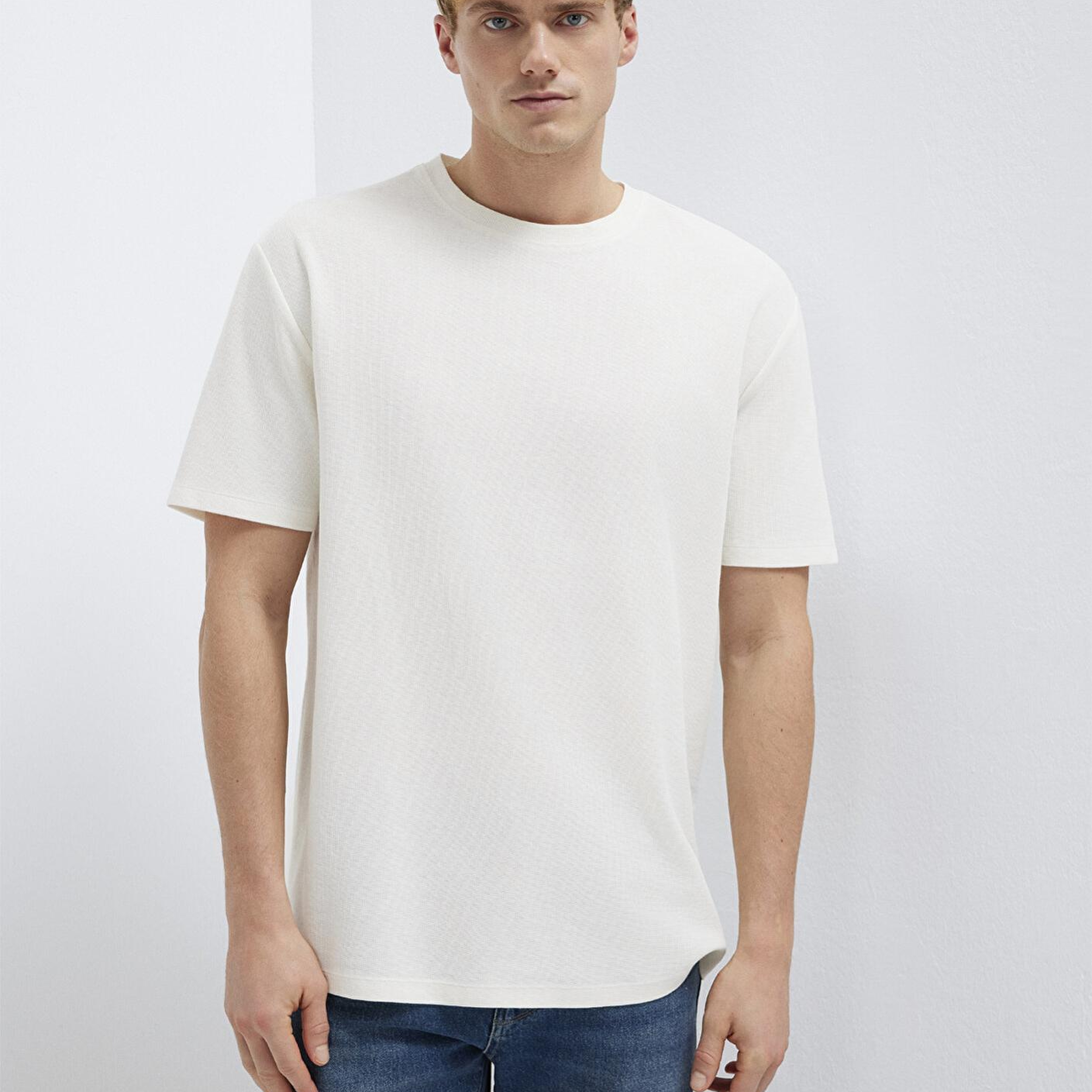 Mavi Ekru Basic Tişört Loose Fit / Bol Rahat Kesim 0613153-70056