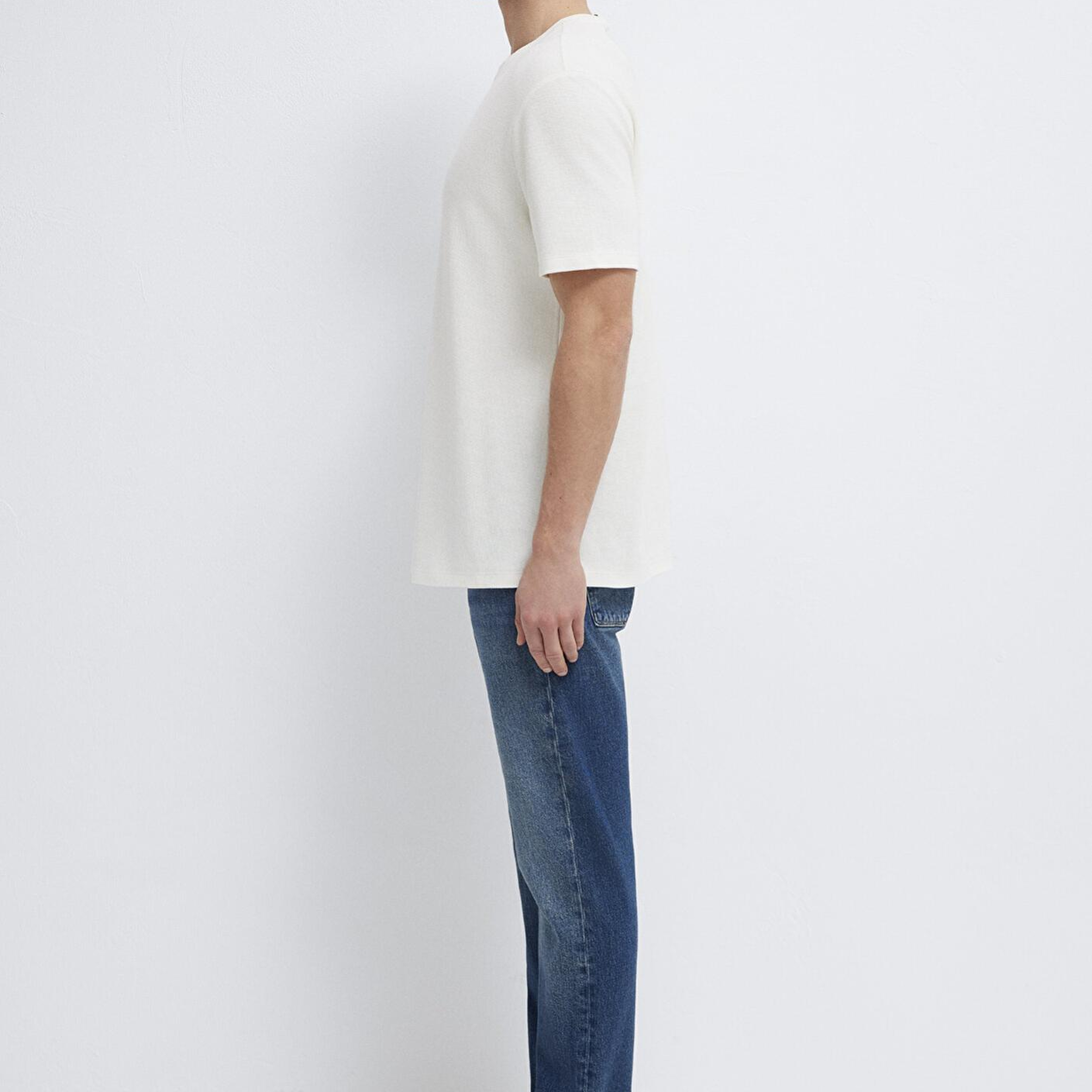 Mavi Ekru Basic Tişört Loose Fit / Bol Rahat Kesim 0613153-70056