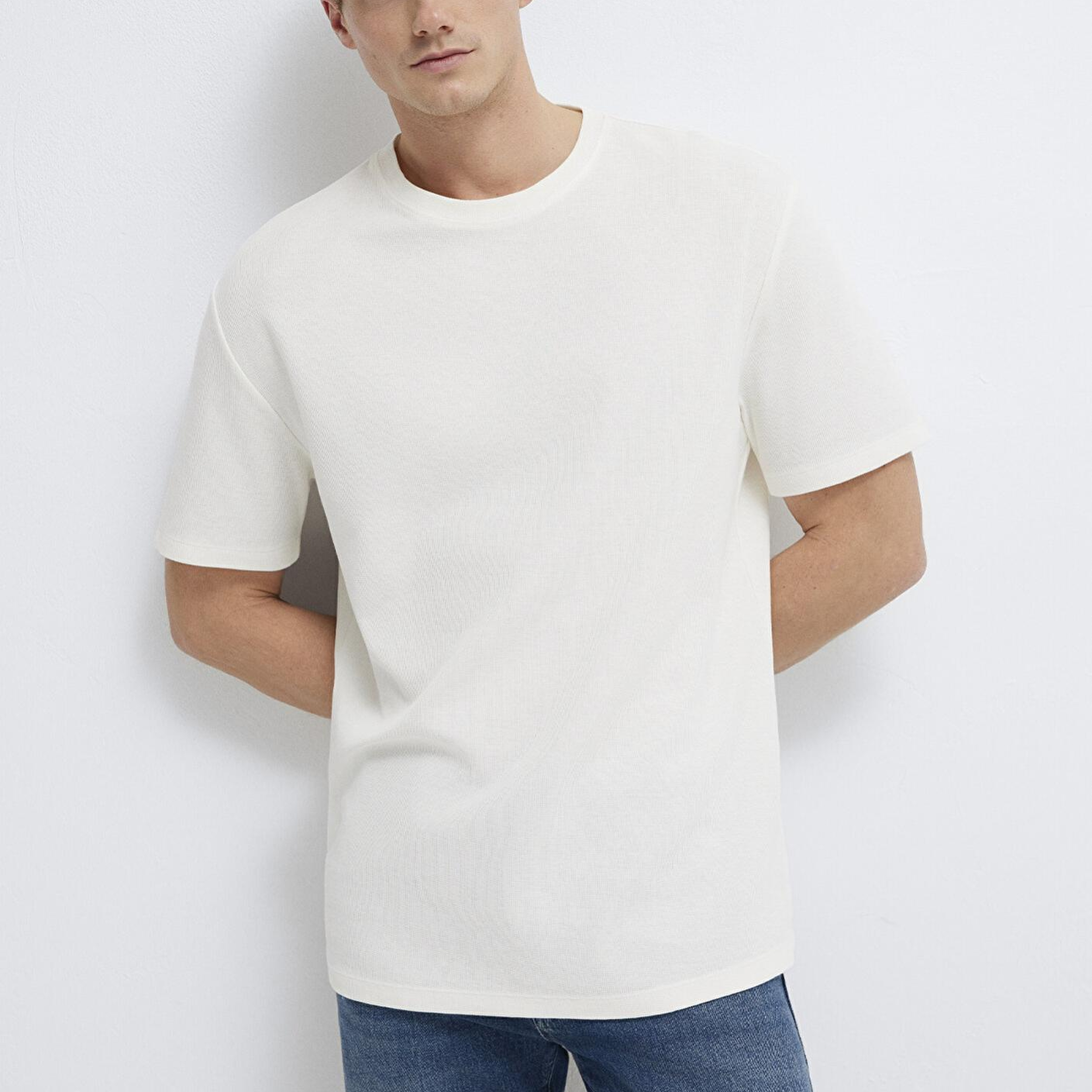 Mavi Ekru Basic Tişört Loose Fit / Bol Rahat Kesim 0613153-70056