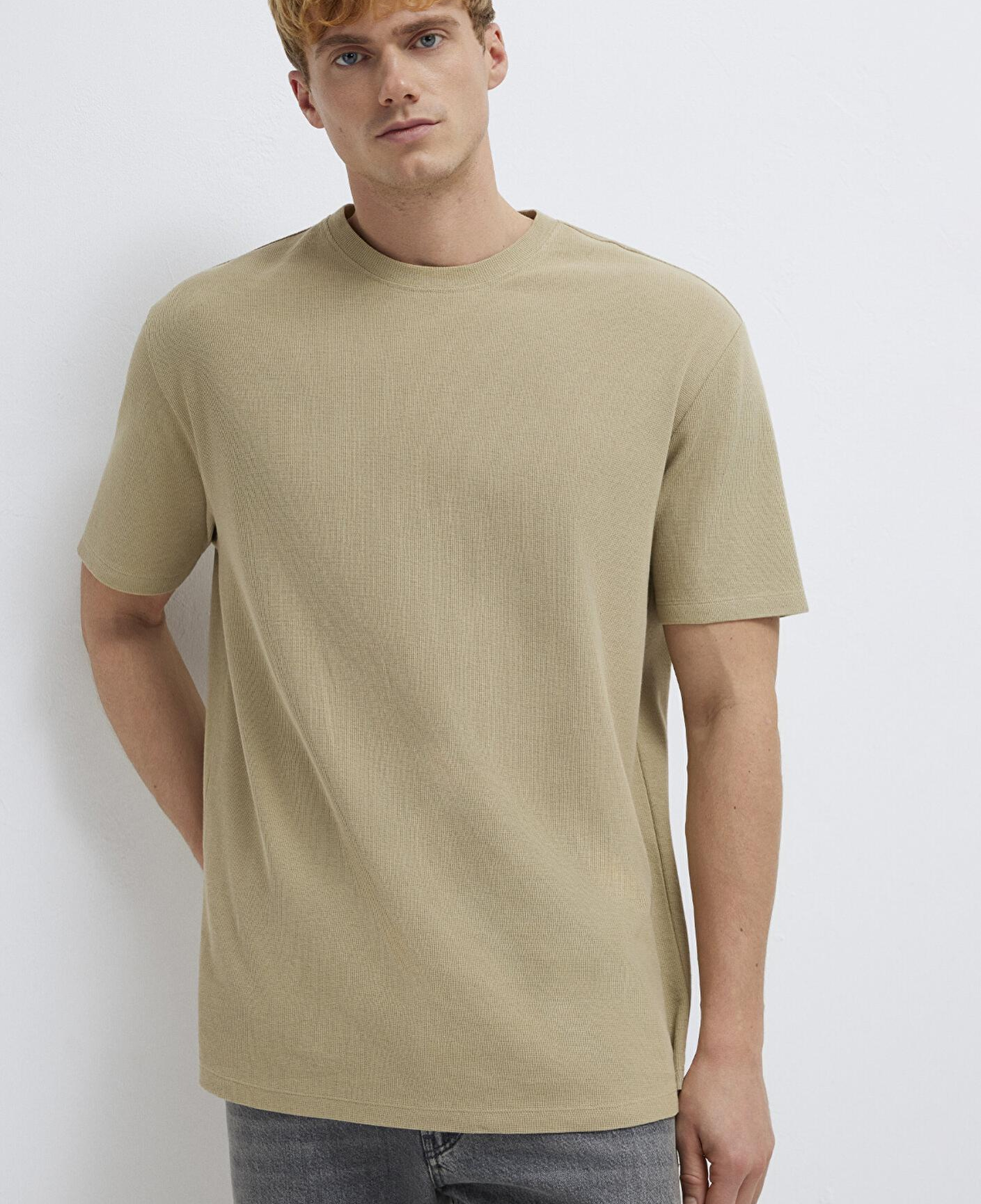 Mavi Bej Basic Tişört Loose Fit / Bol Rahat Kesim 0613153-70204