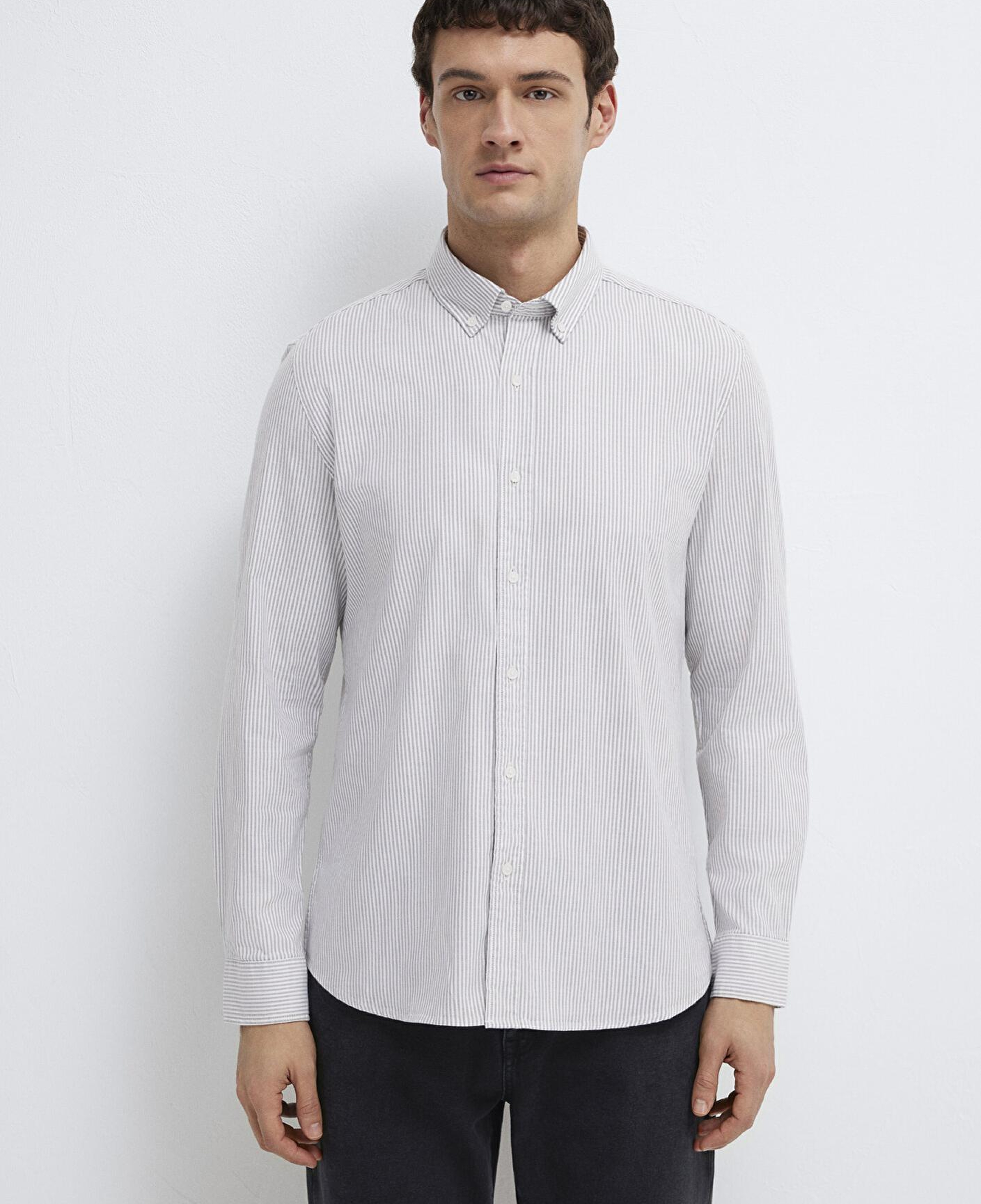 Mavi Çizgili Beyaz Gömlek Slim Fit / Dar Kesim 0211916-91472