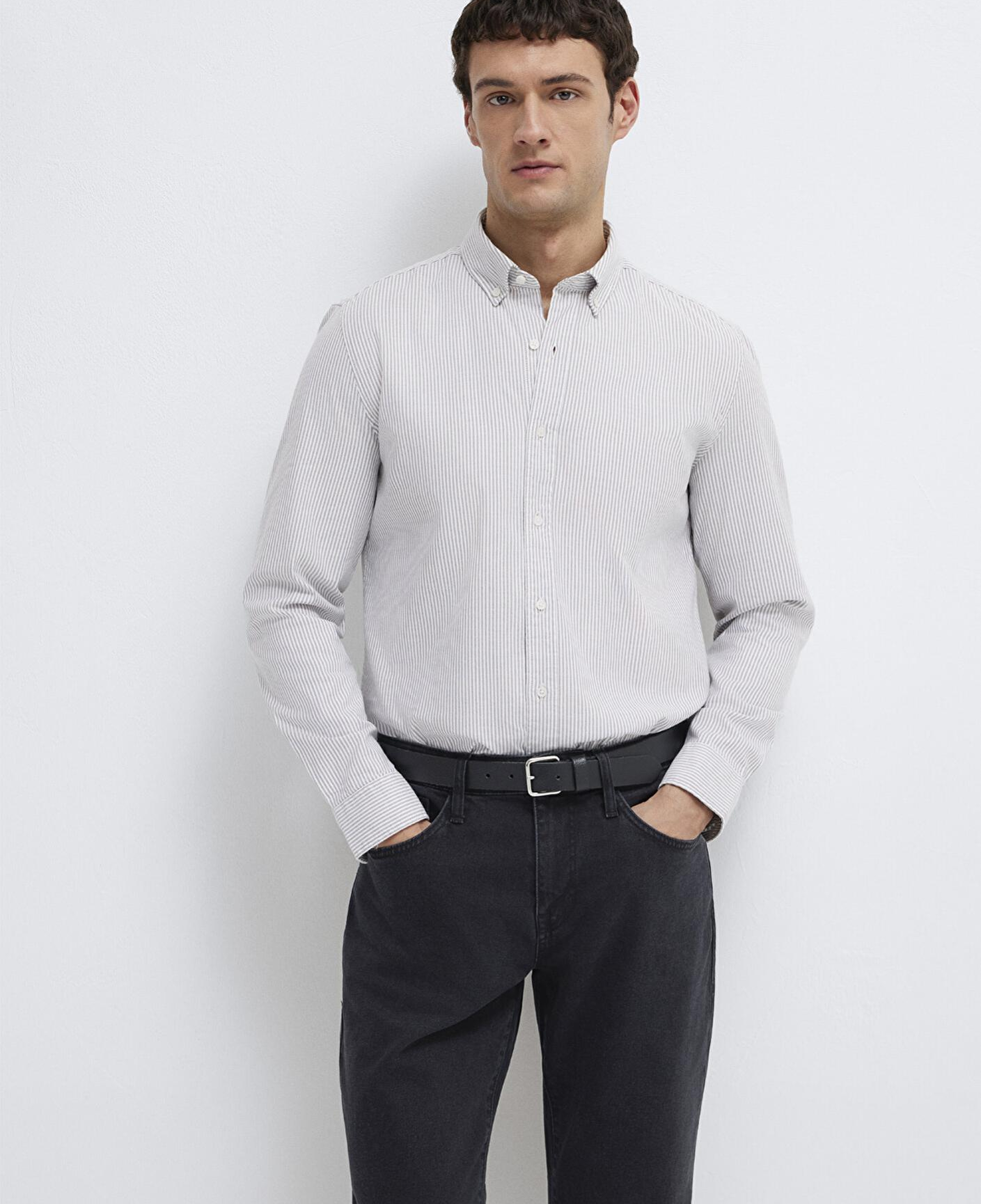 Mavi Çizgili Beyaz Gömlek Slim Fit / Dar Kesim 0211916-91472