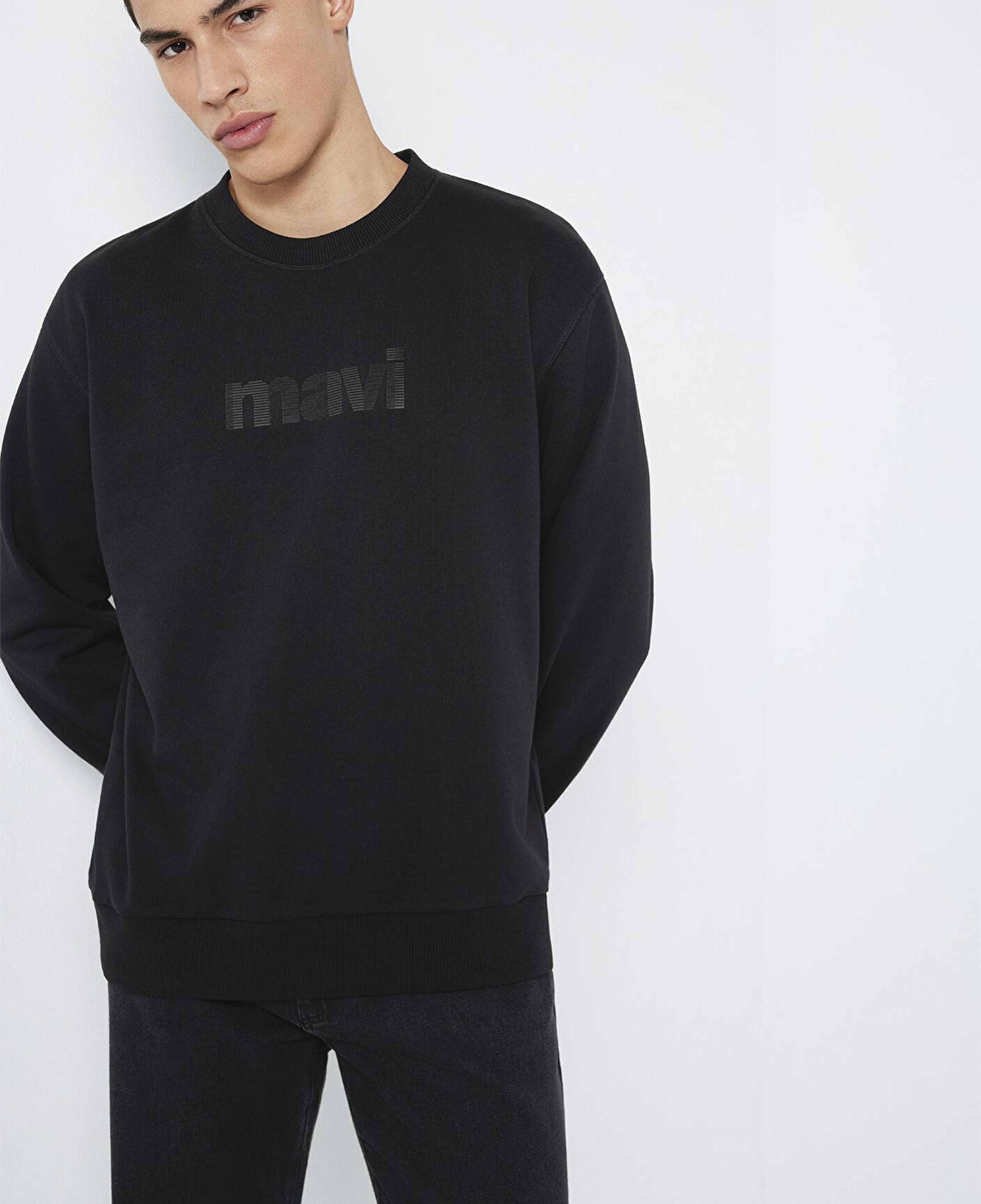 Mavi Mavi Logo Baskılı Bisiklet Yaka Siyah Sweatshirt 0S10551-900