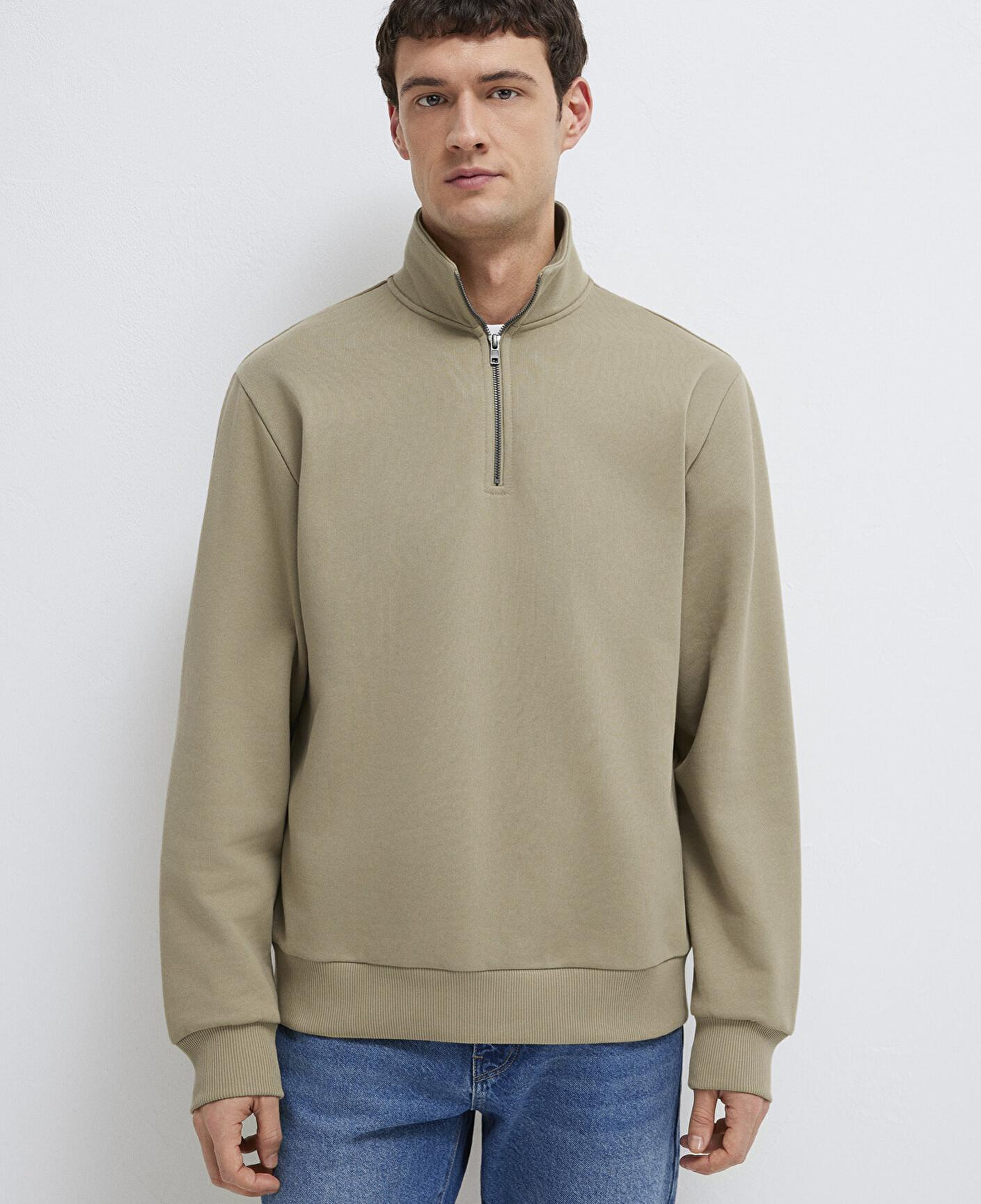 Mavi Yarı Fermuarlı Basic Bej Sweatshirt 0S10419-70204