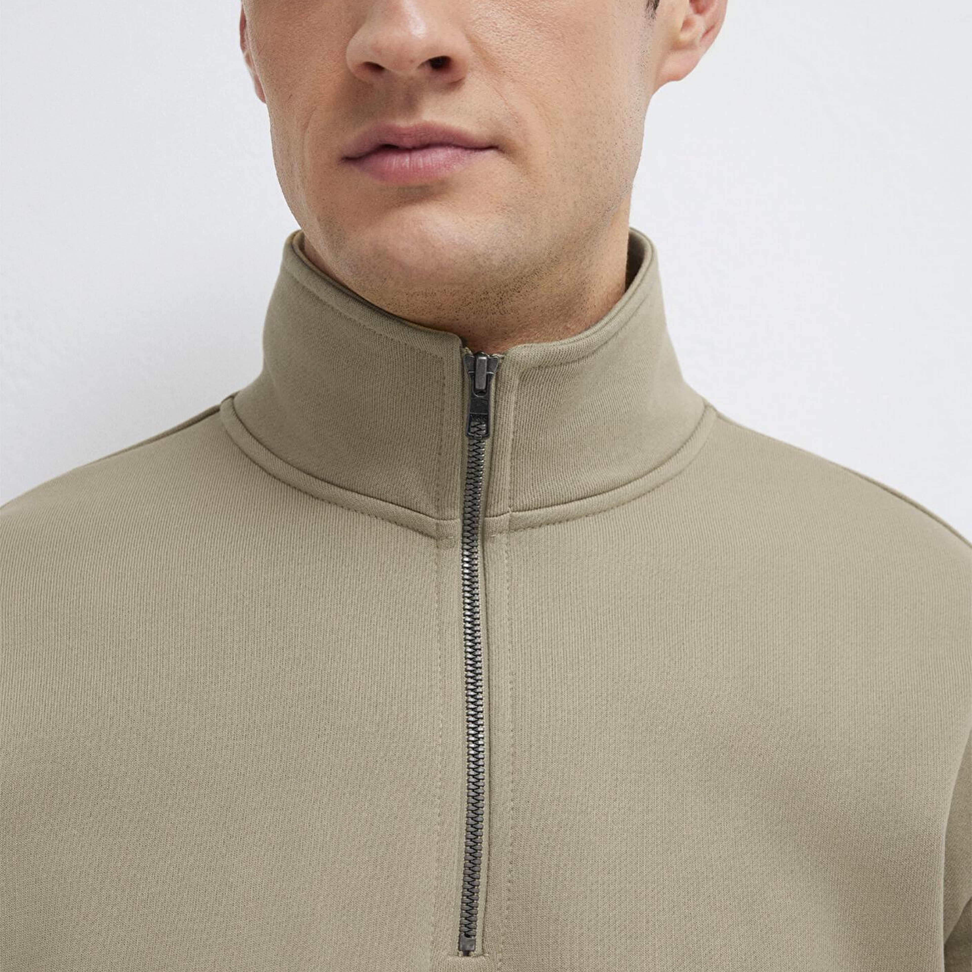 Mavi Yarı Fermuarlı Basic Bej Sweatshirt 0S10419-70204