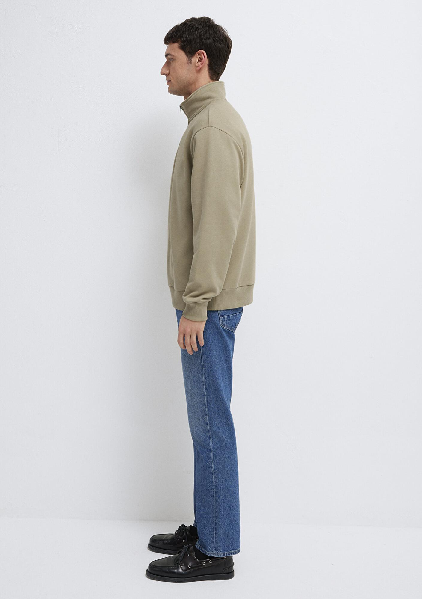 Mavi Yarı Fermuarlı Basic Bej Sweatshirt 0S10419-70204