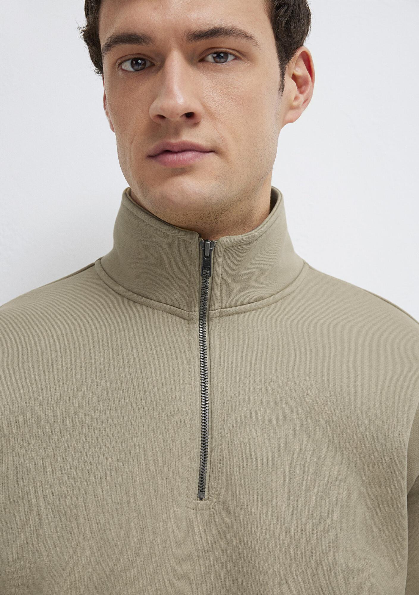 Mavi Yarı Fermuarlı Basic Bej Sweatshirt 0S10419-70204